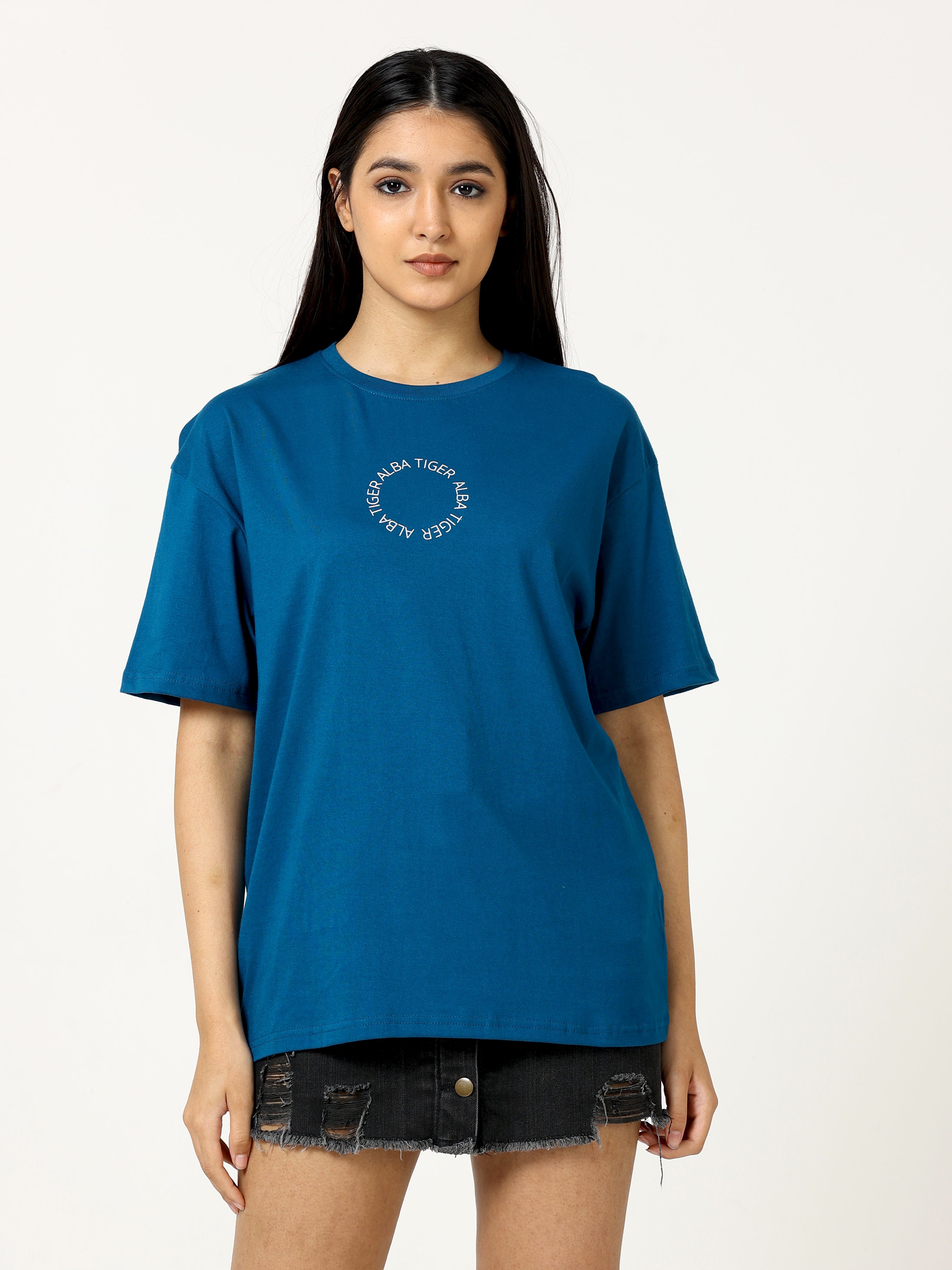 Blue Love Alba Back tiger Printed Oversized T-shirt - UNISEX