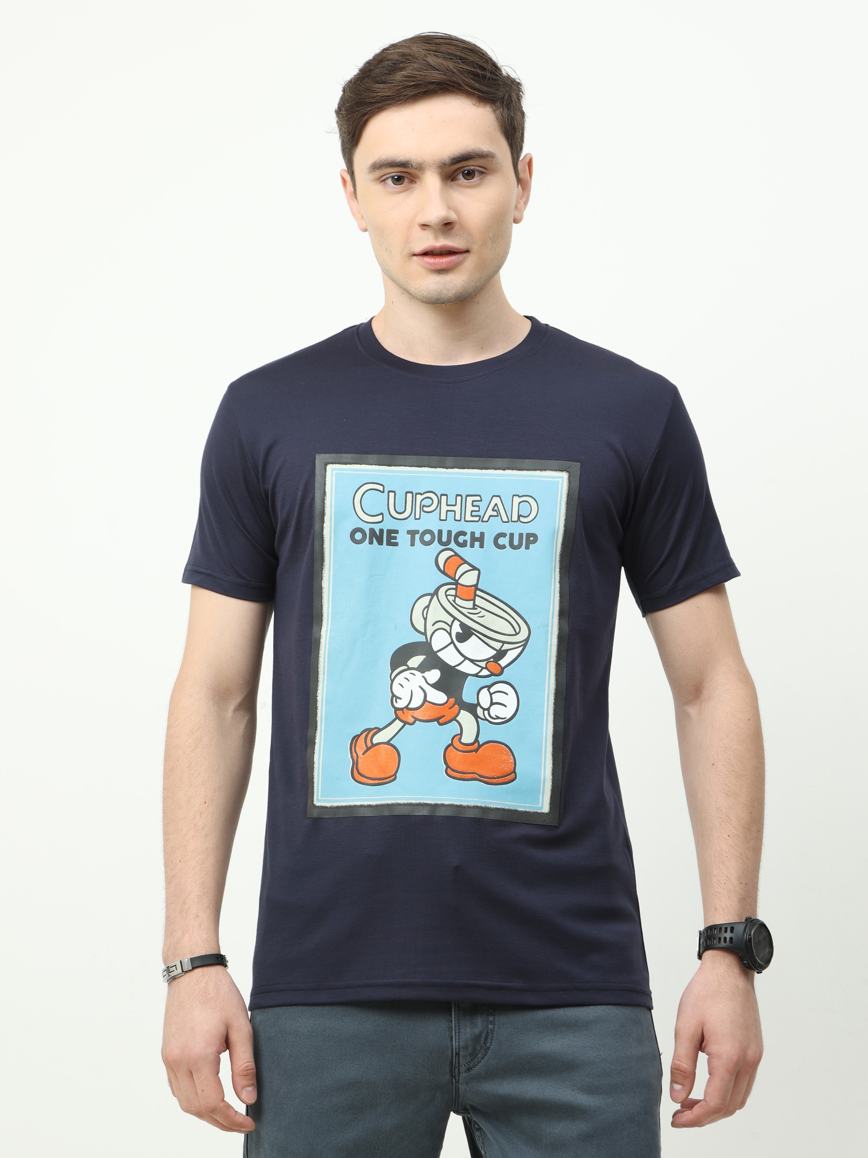 Classic Italian Blue Cuphead printed T-shirt for men