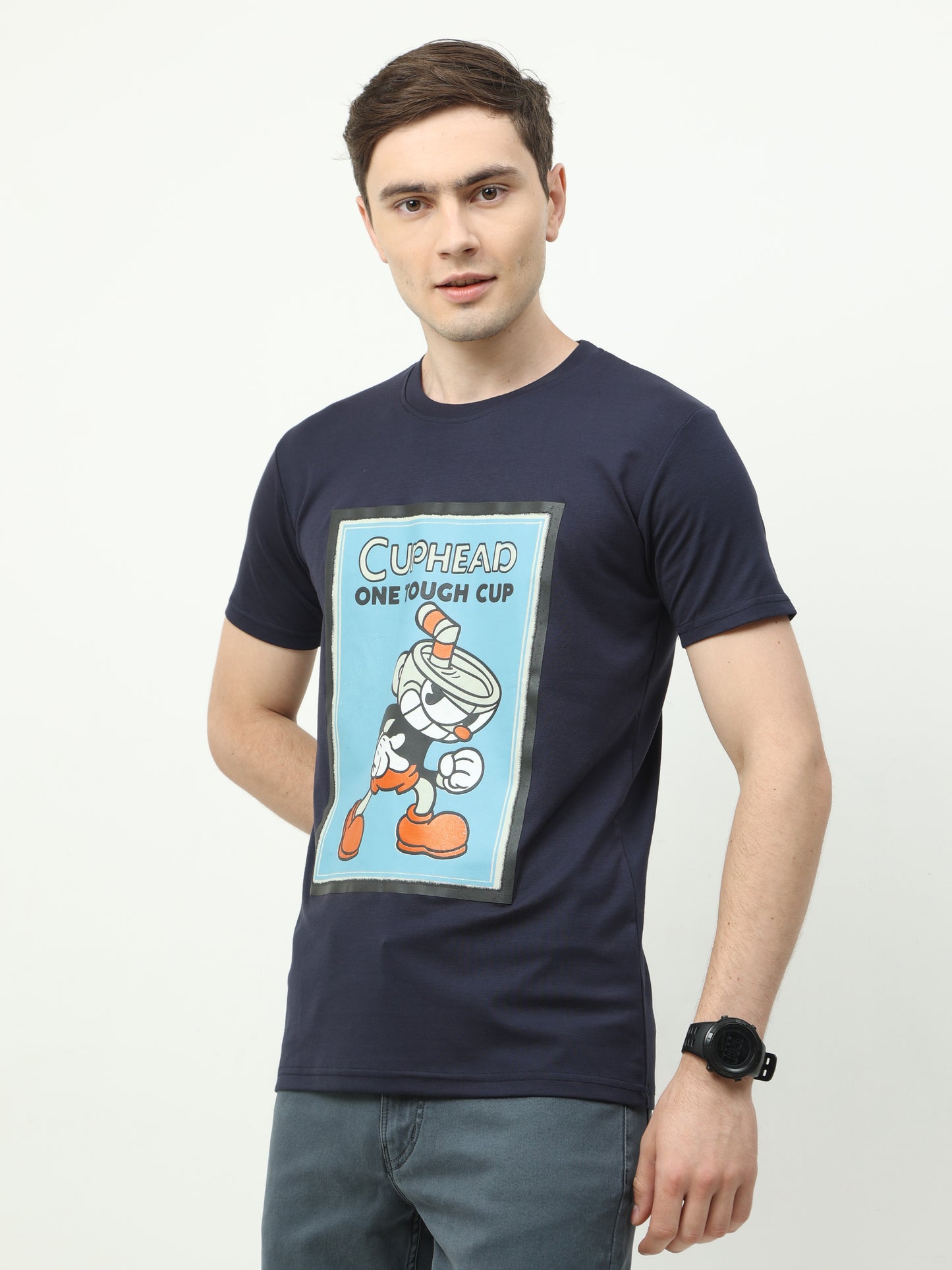 Classic Italian Blue Cuphead printed T-shirt for men