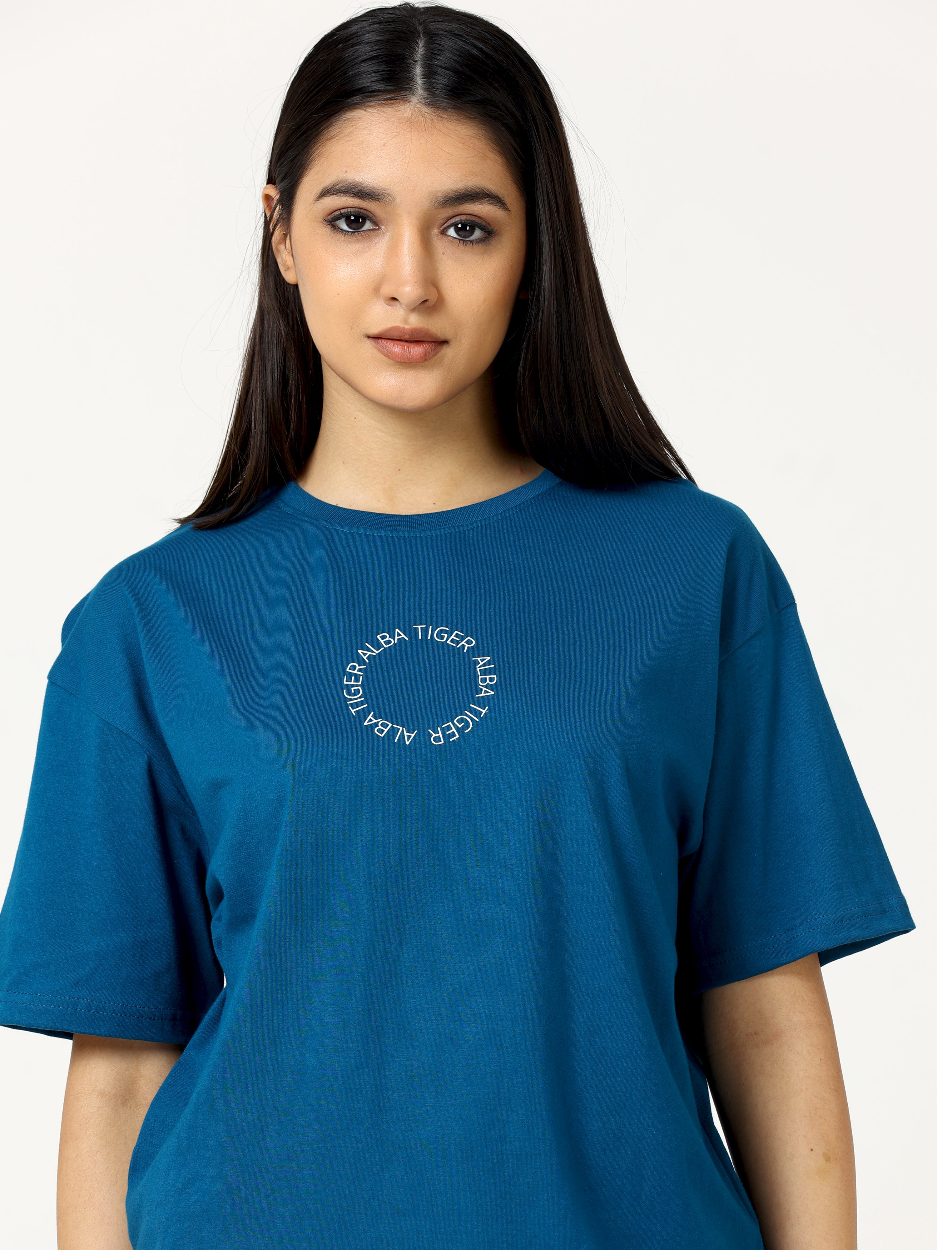 Blue Love Alba Back tiger Printed Oversized T-shirt - UNISEX