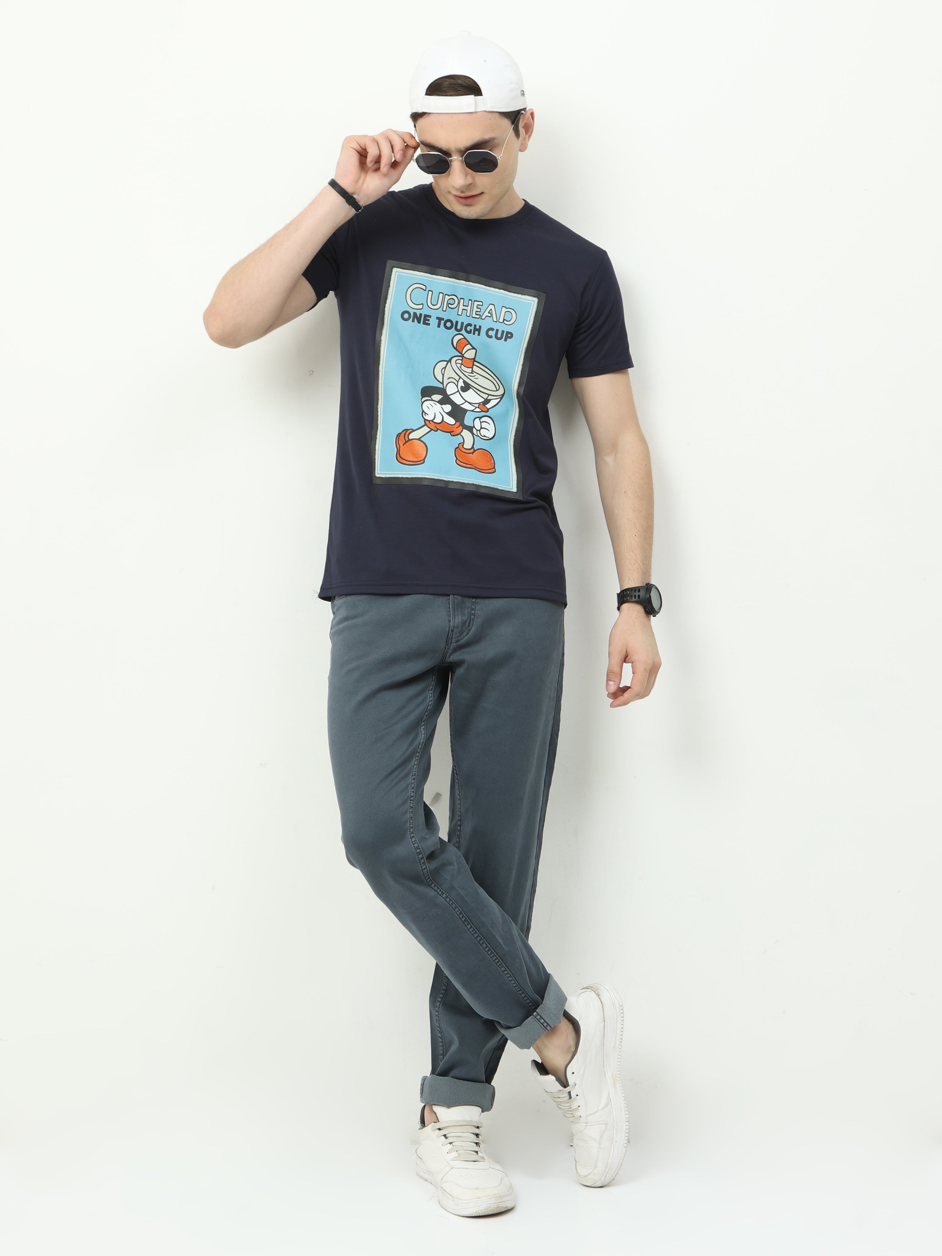 Classic Italian Blue Cuphead printed T-shirt for men