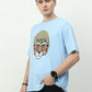 Sky Blue Leopard Face Printed Oversized T-shirt - UNISEX