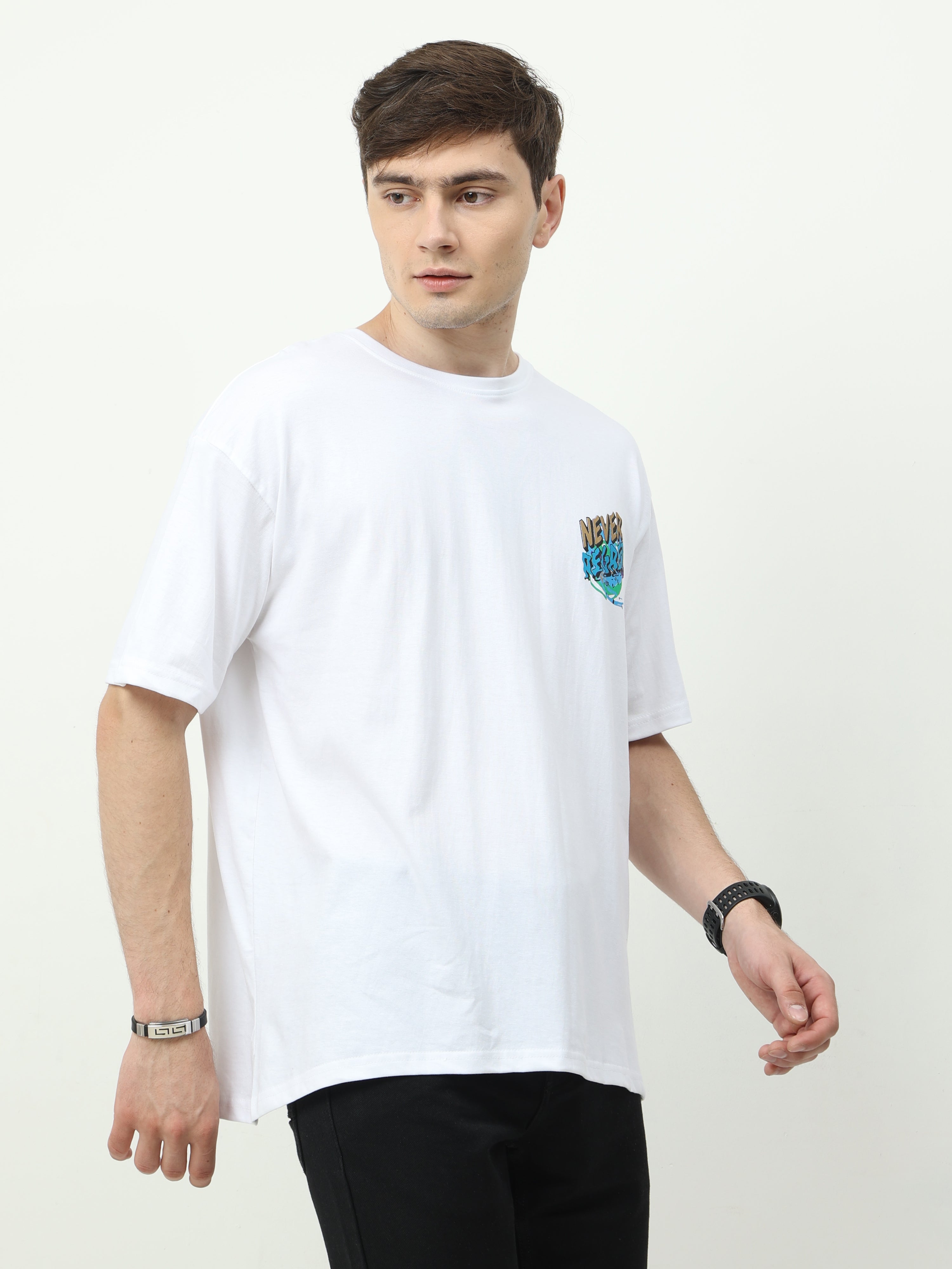 White Never Regret Printed Oversized T-shirt - UNISEX