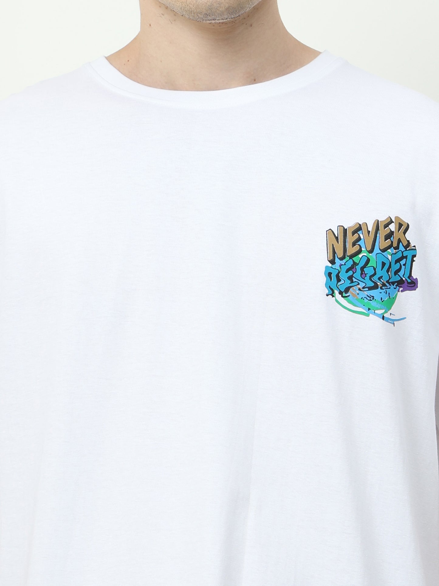 White Never Regret Printed Oversized T-shirt - UNISEX