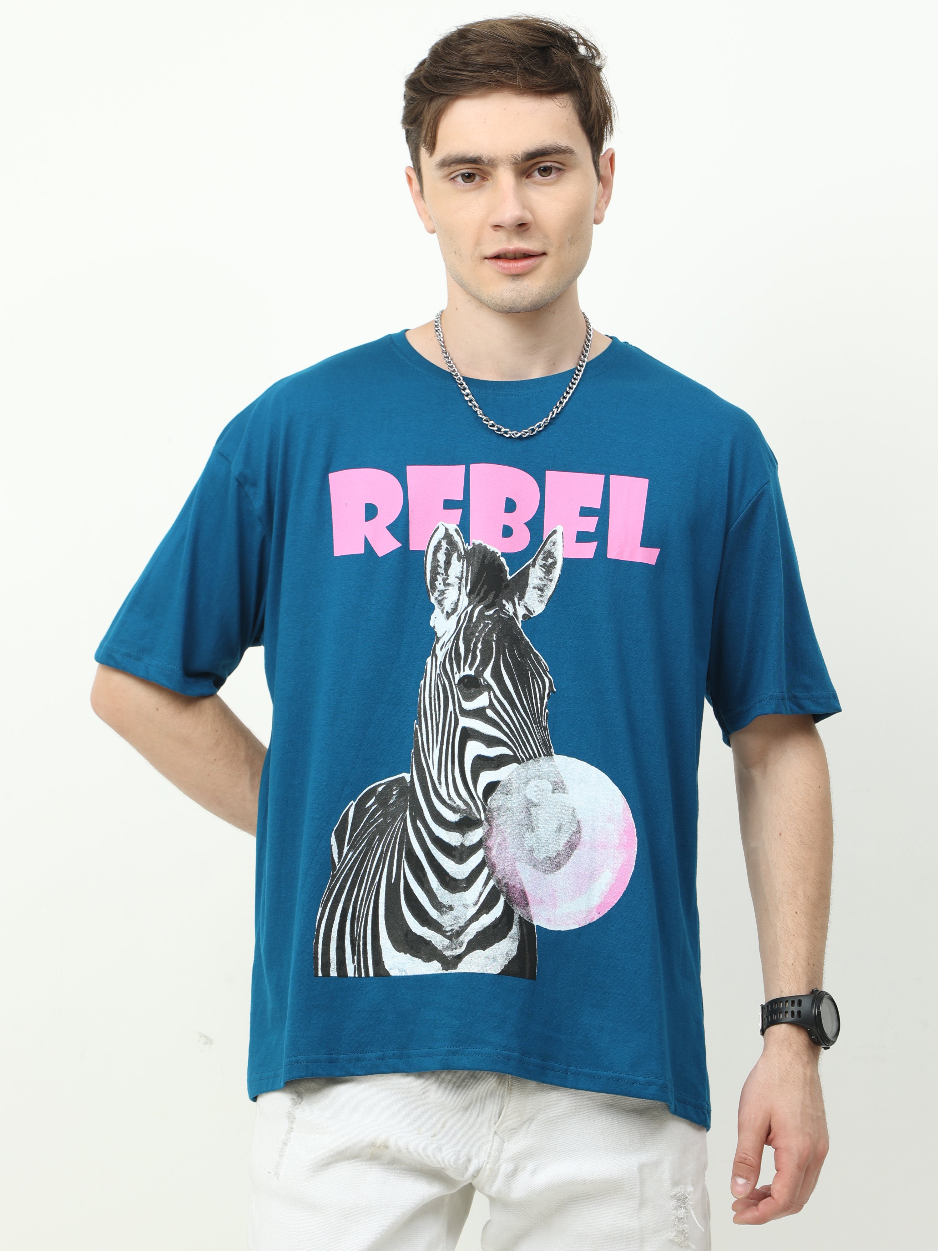 Blue Rebel Zebra Printed Oversized T-shirt - UNISEX