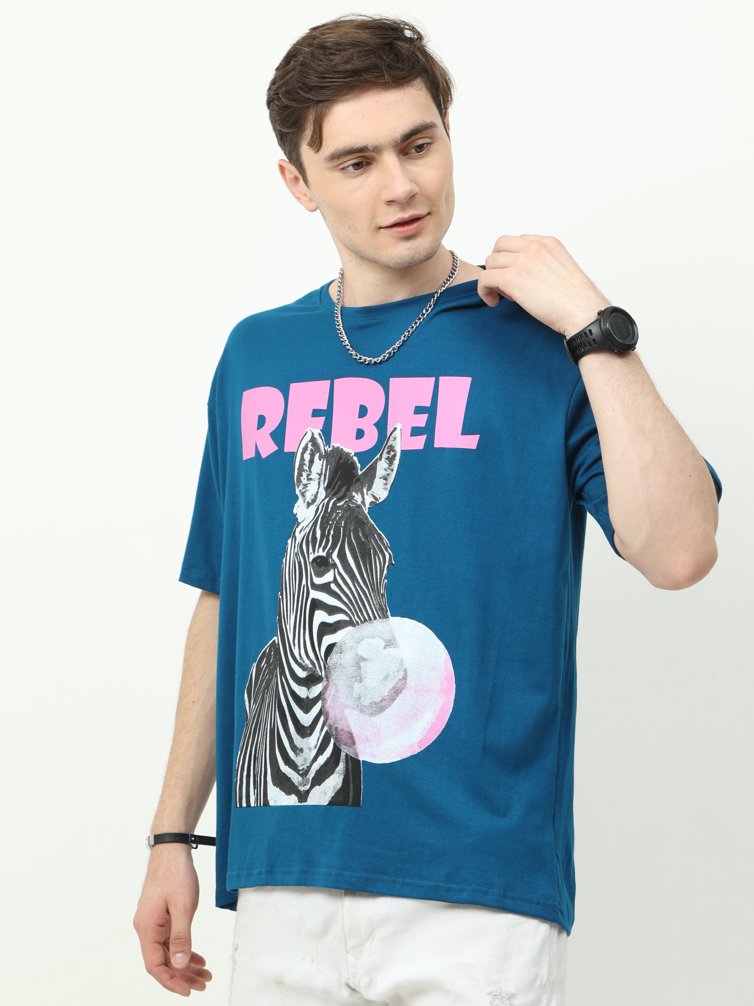 Blue Rebel Zebra Printed Oversized T-shirt - UNISEX