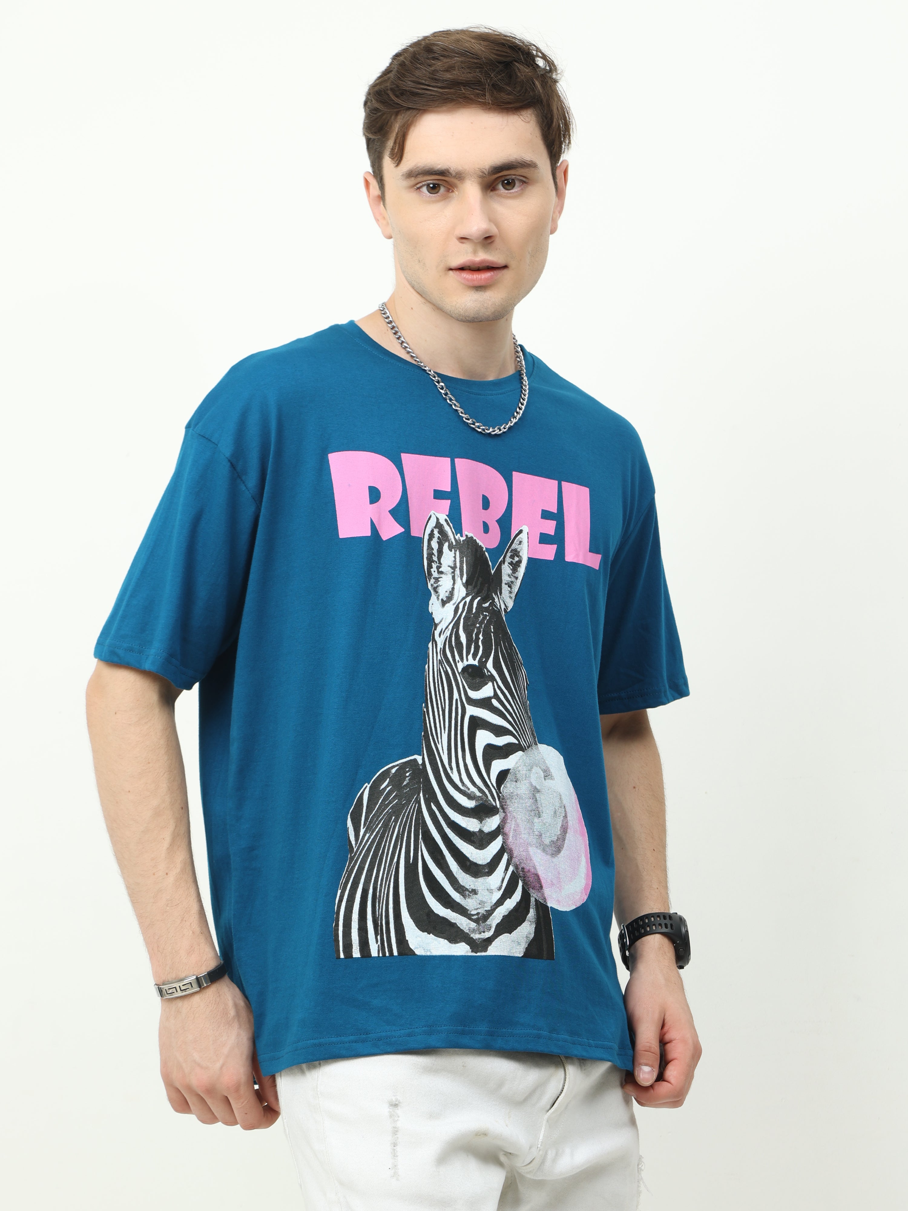 Blue Rebel Zebra Printed Oversized T-shirt - UNISEX