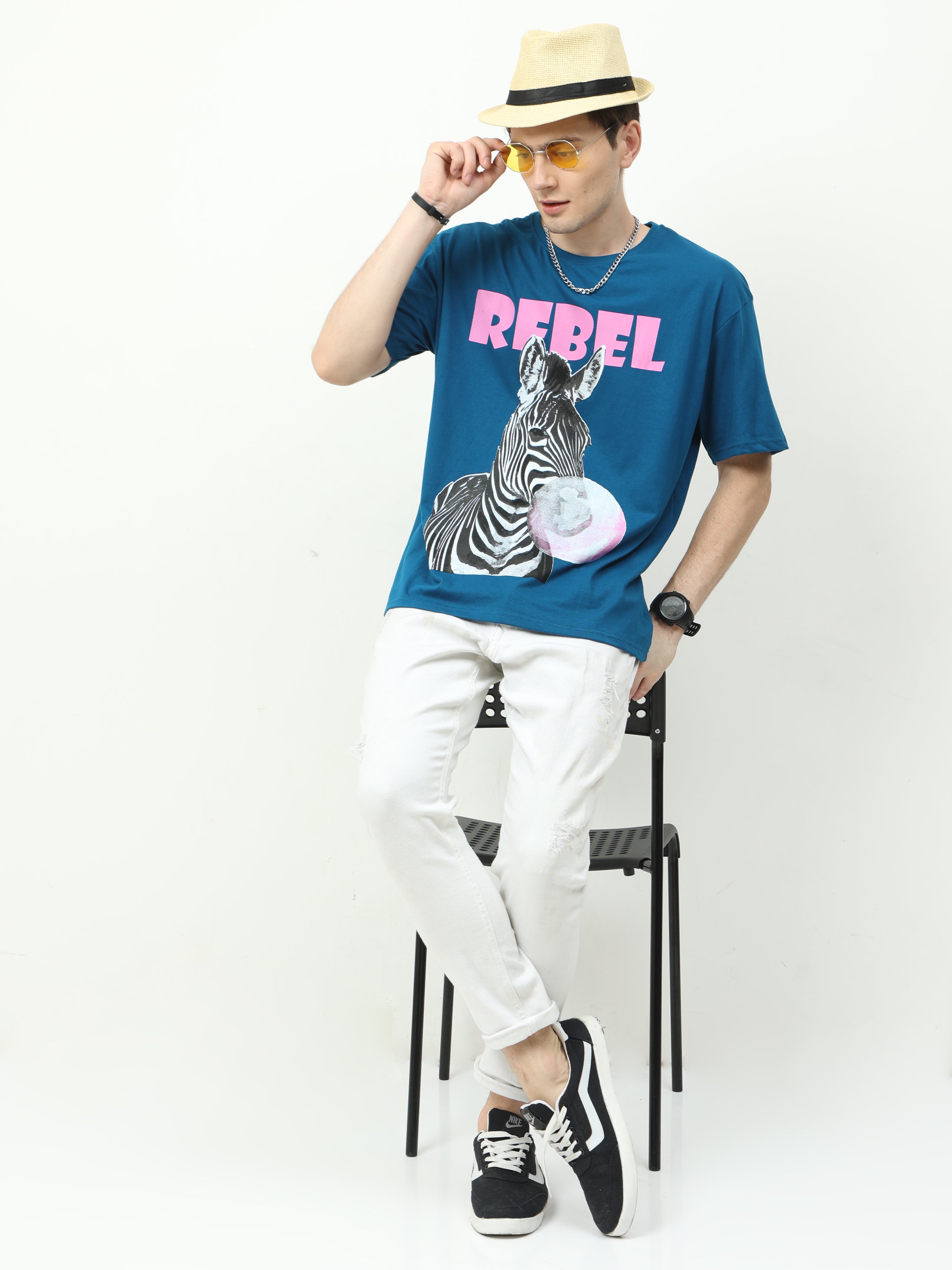 Blue Rebel Zebra Printed Oversized T-shirt - UNISEX