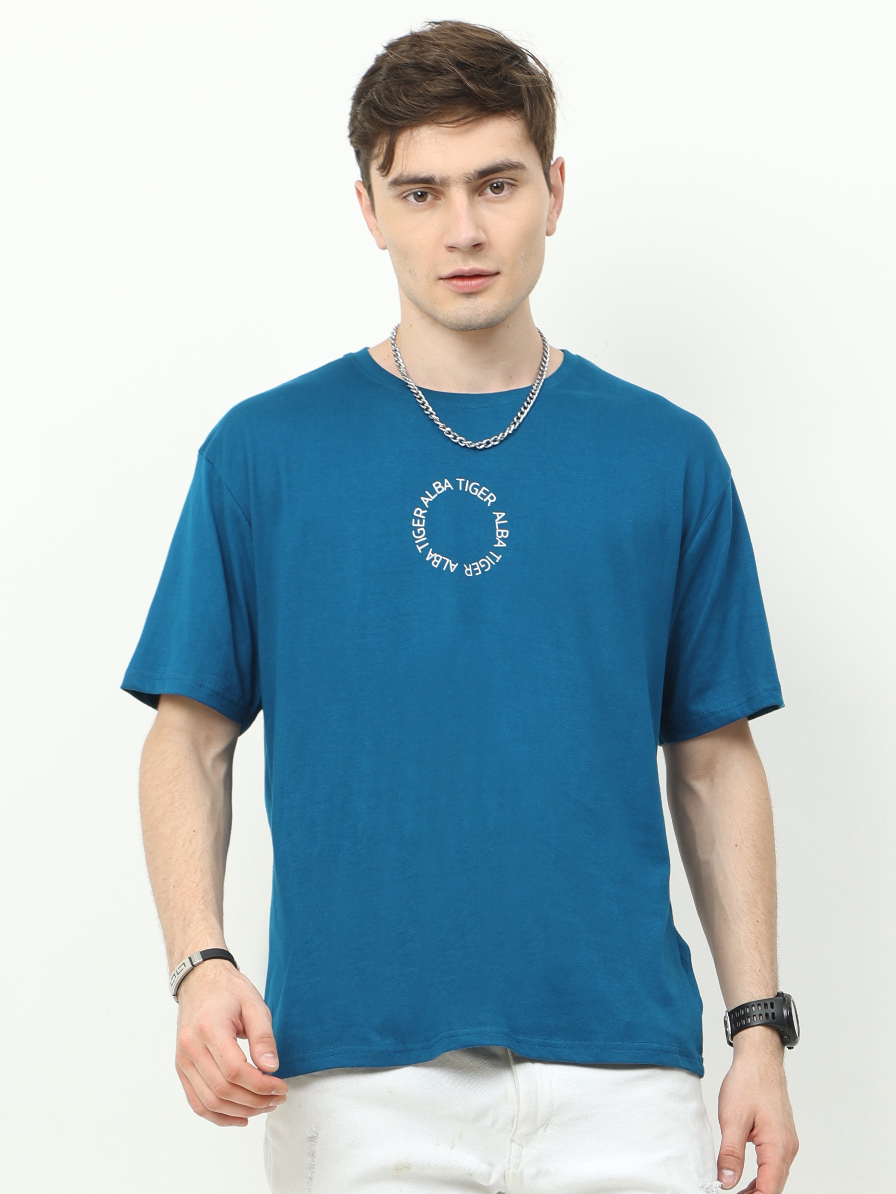 Blue Love Alba Back tiger Printed Oversized T-shirt - UNISEX