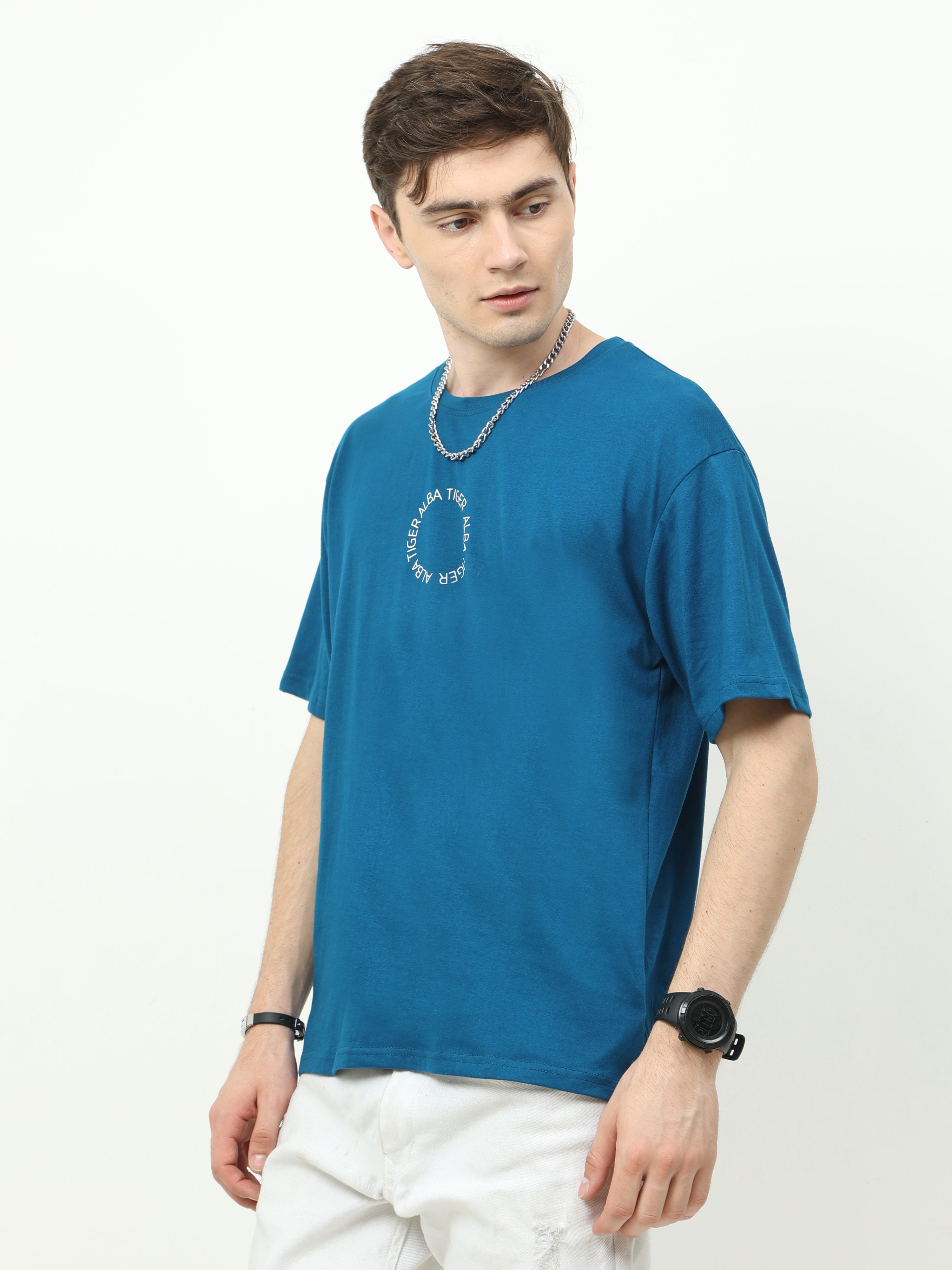 Blue Love Alba Back tiger Printed Oversized T-shirt - UNISEX