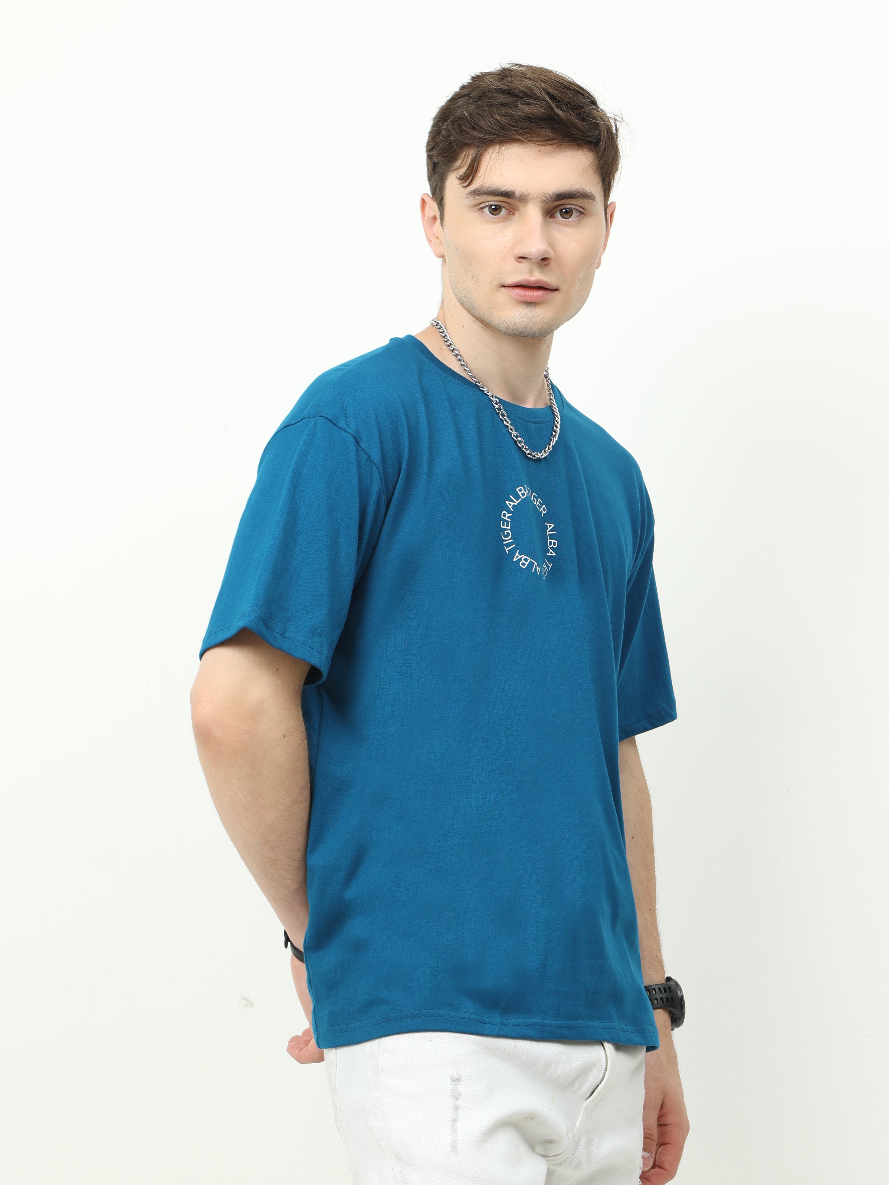 Blue Love Alba Back tiger Printed Oversized T-shirt - UNISEX
