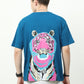 Blue Love Alba Back tiger Printed Oversized T-shirt - UNISEX