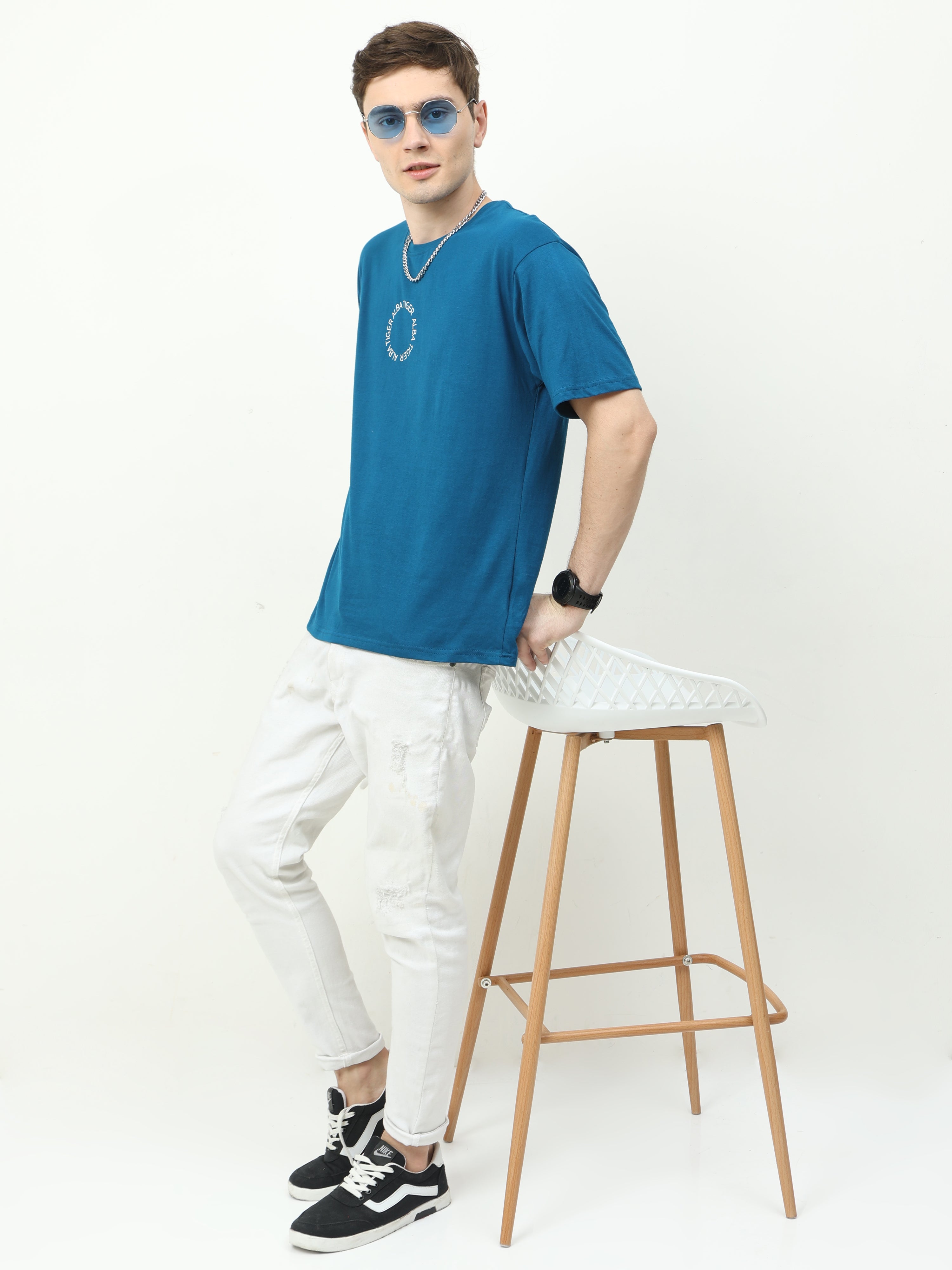 Blue Love Alba Back tiger Printed Oversized T-shirt - UNISEX