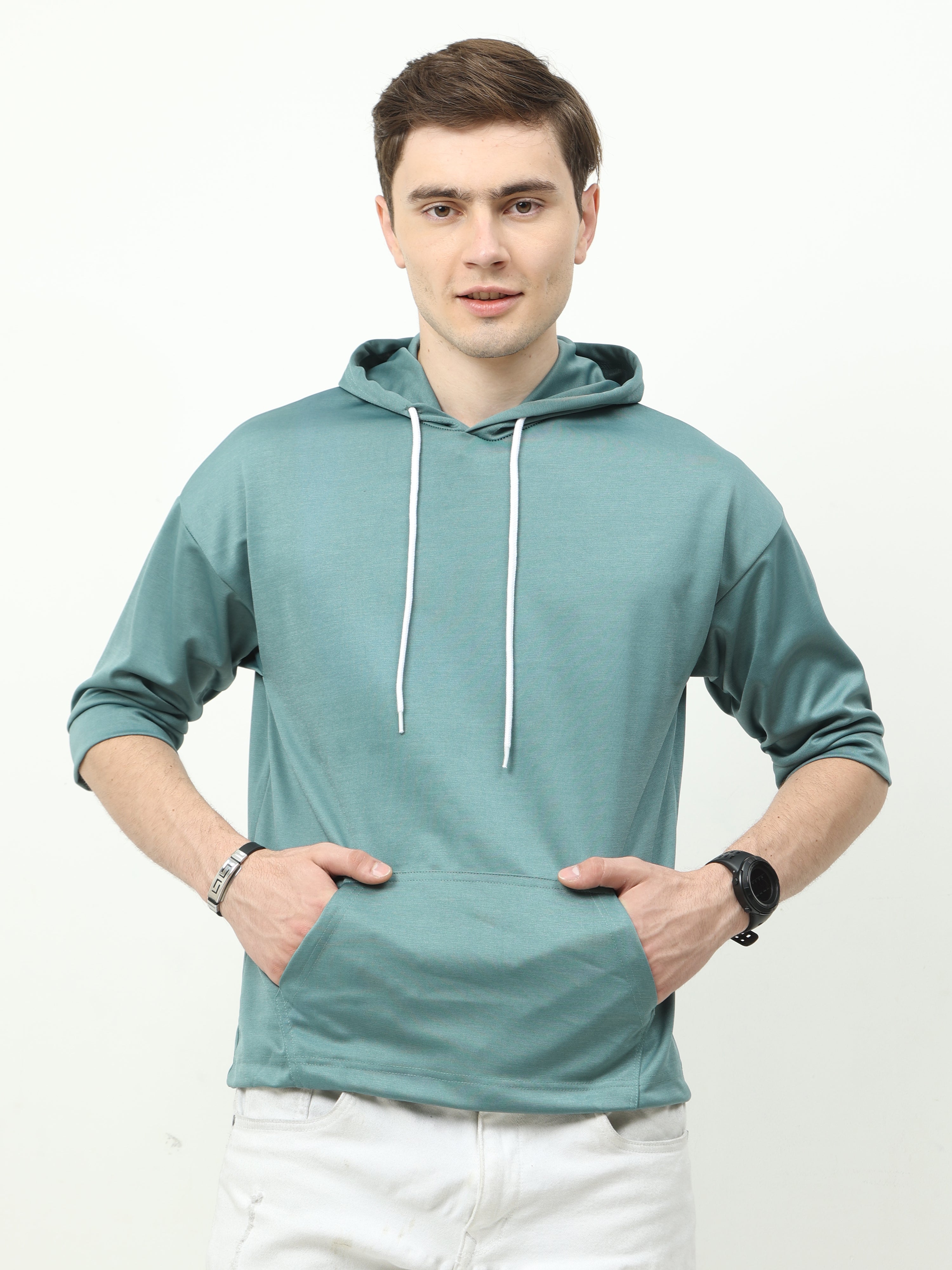 Sea Green off shoulder Oversized Hoodie