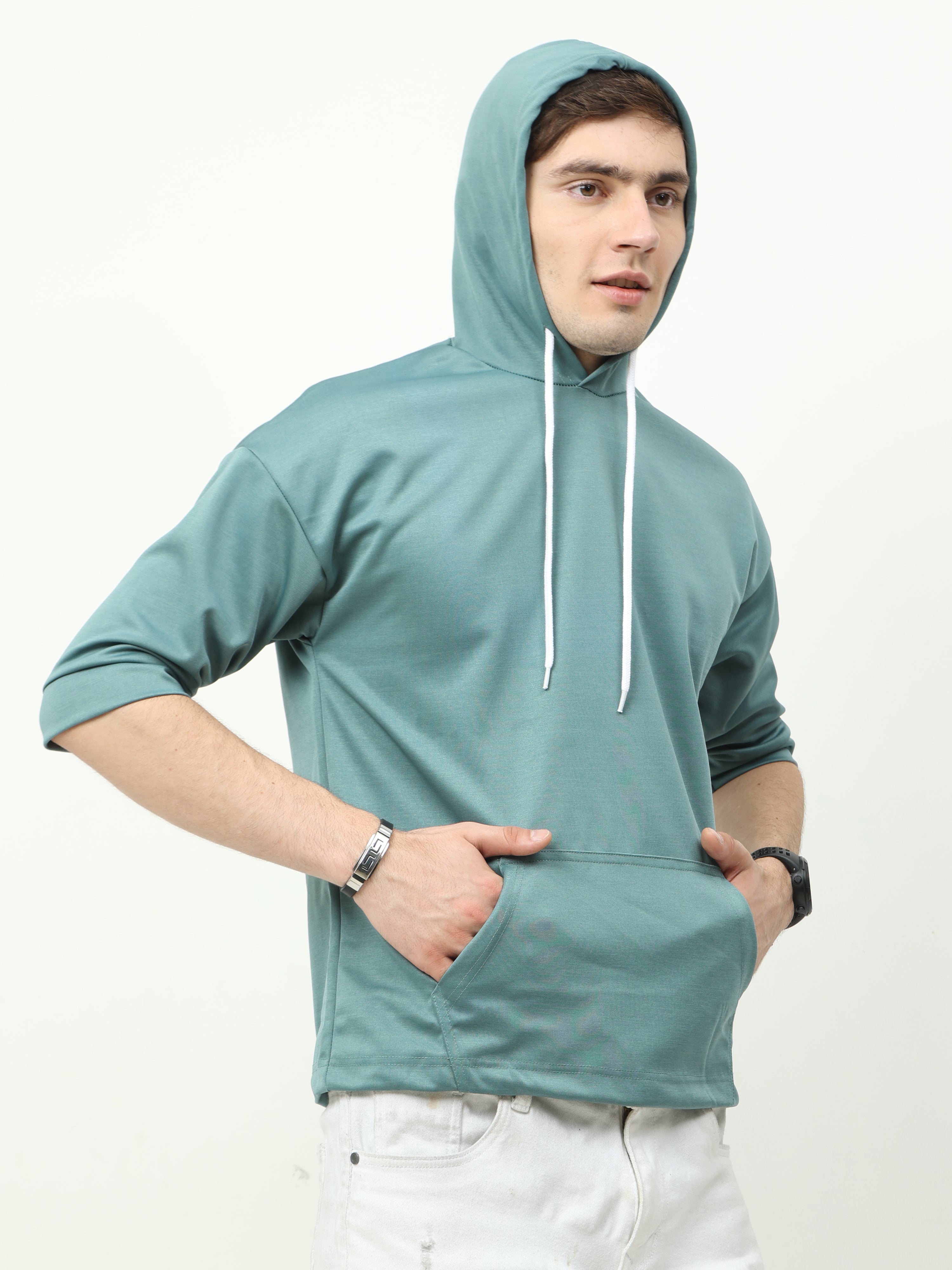 Sea Green off shoulder Oversized Hoodie