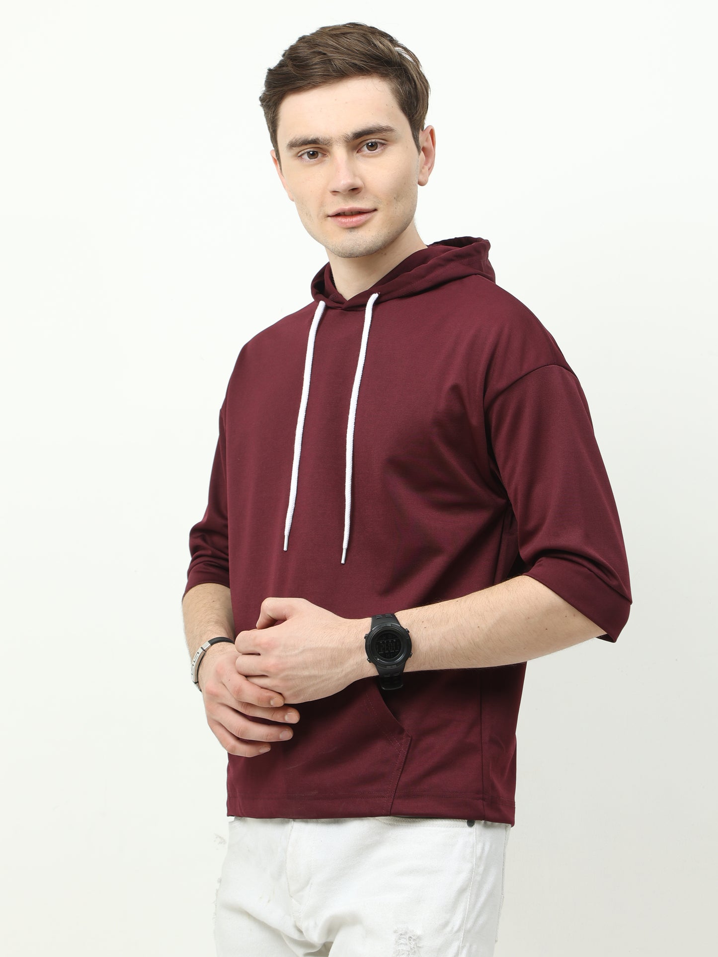 Maroon off shoulder Oversized Hoodie