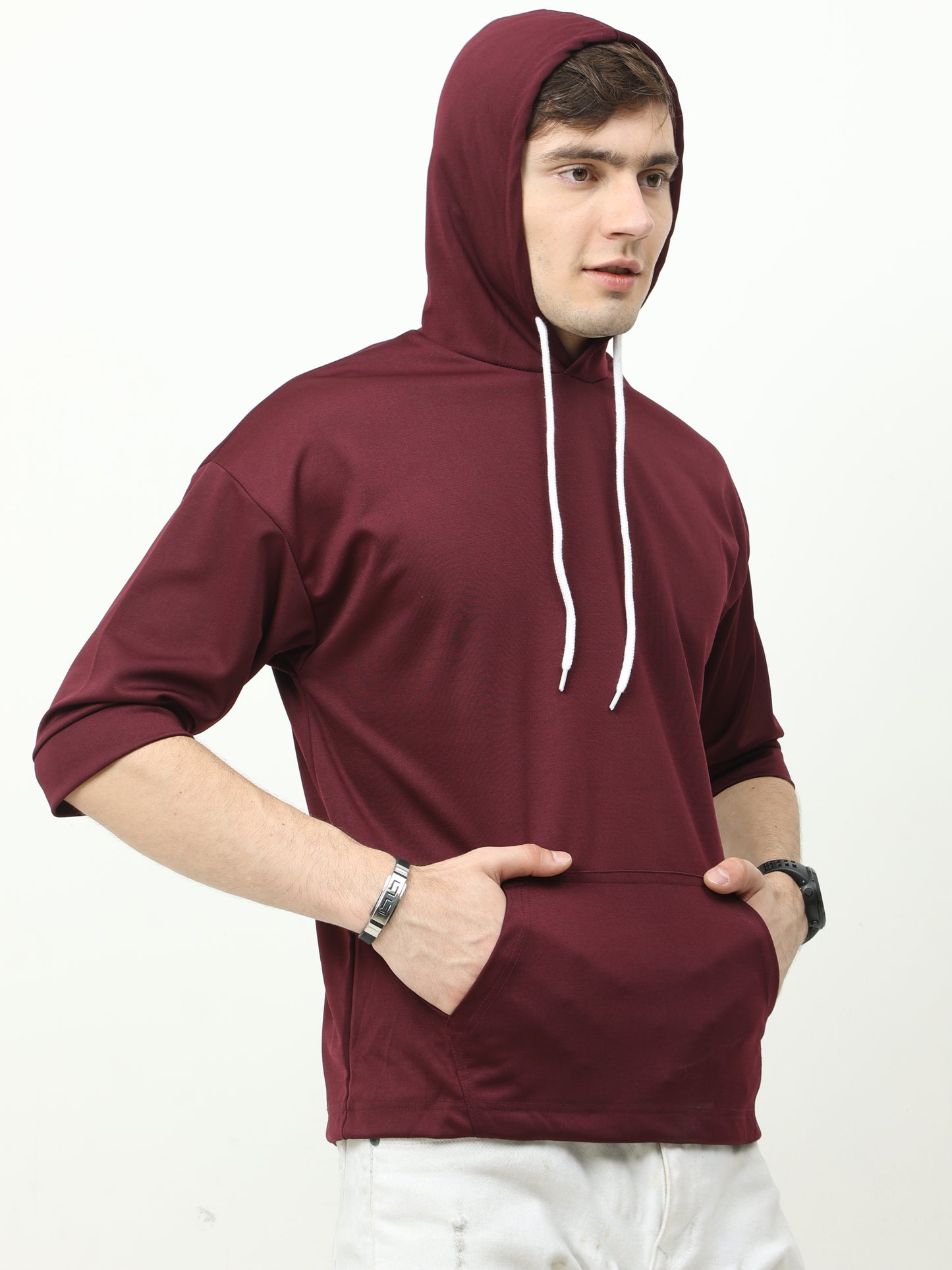 Maroon off shoulder Oversized Hoodie