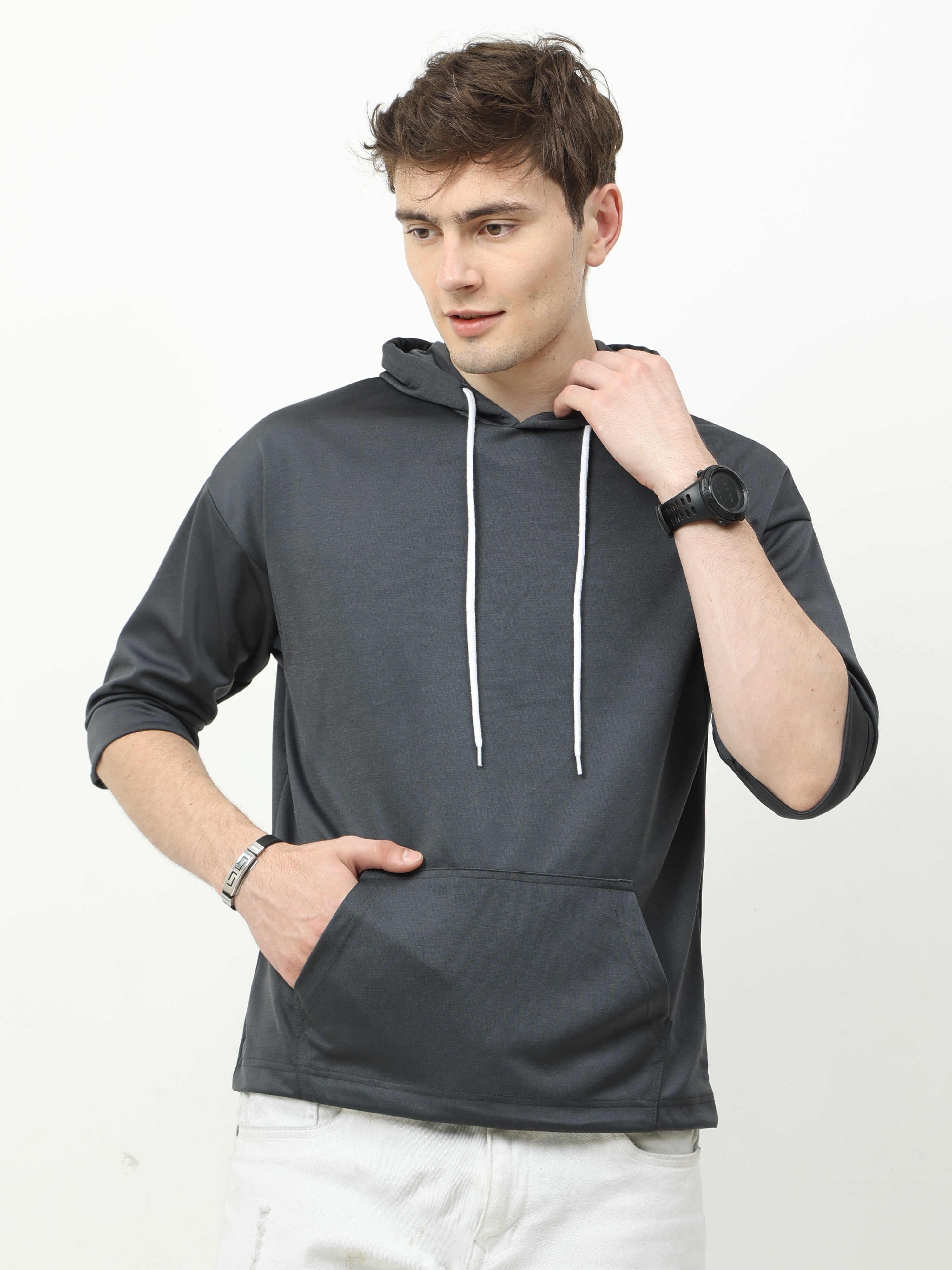 Dark Gray off shoulder Oversized Hoodie