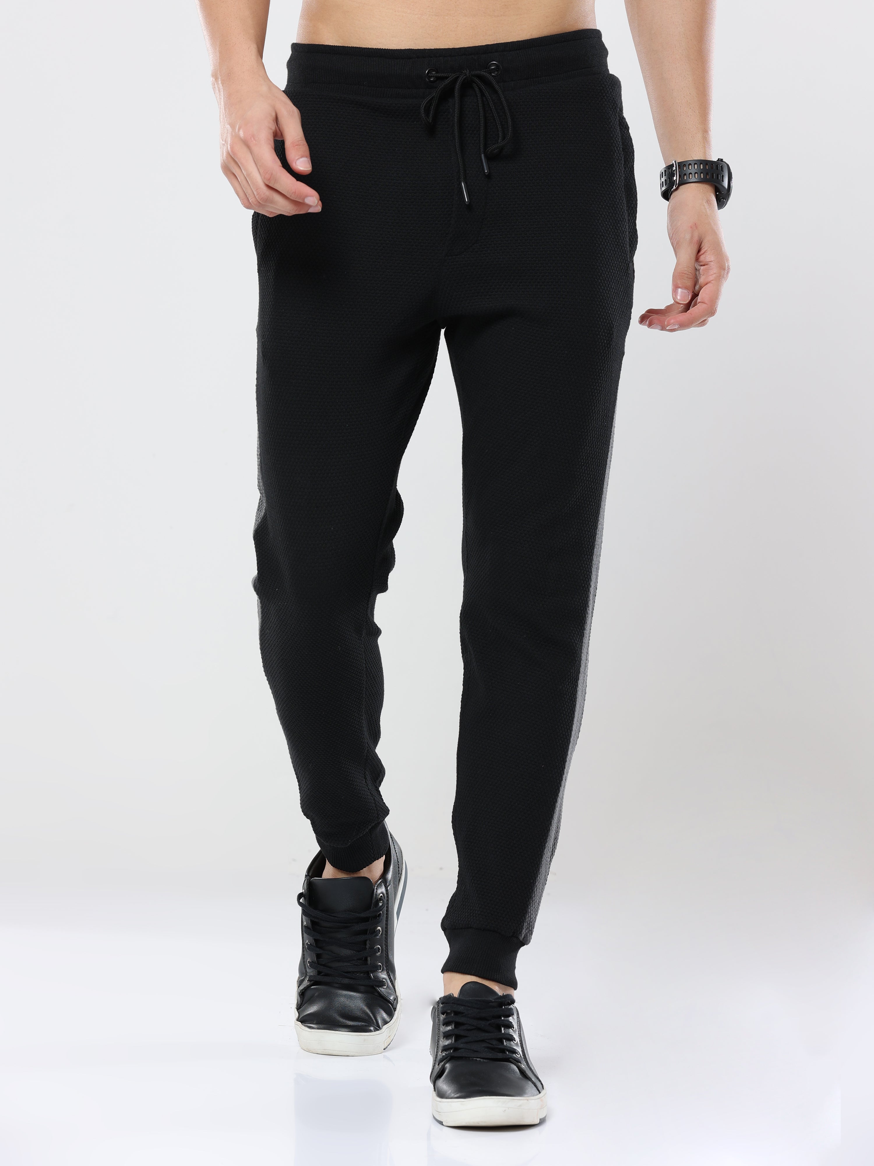 Black striped casual premium Popcorn Track Pant for mens