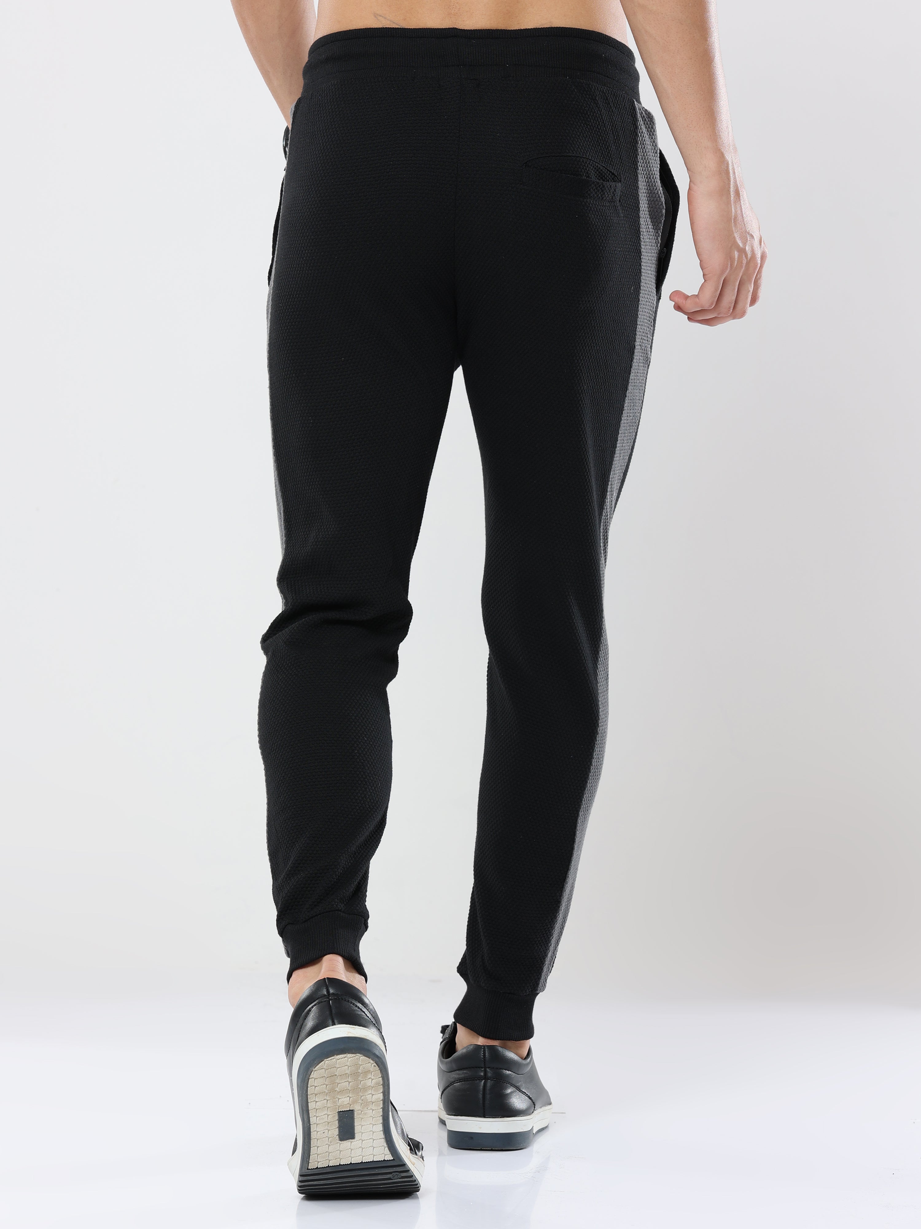 Black striped casual premium Popcorn Track Pant for mens