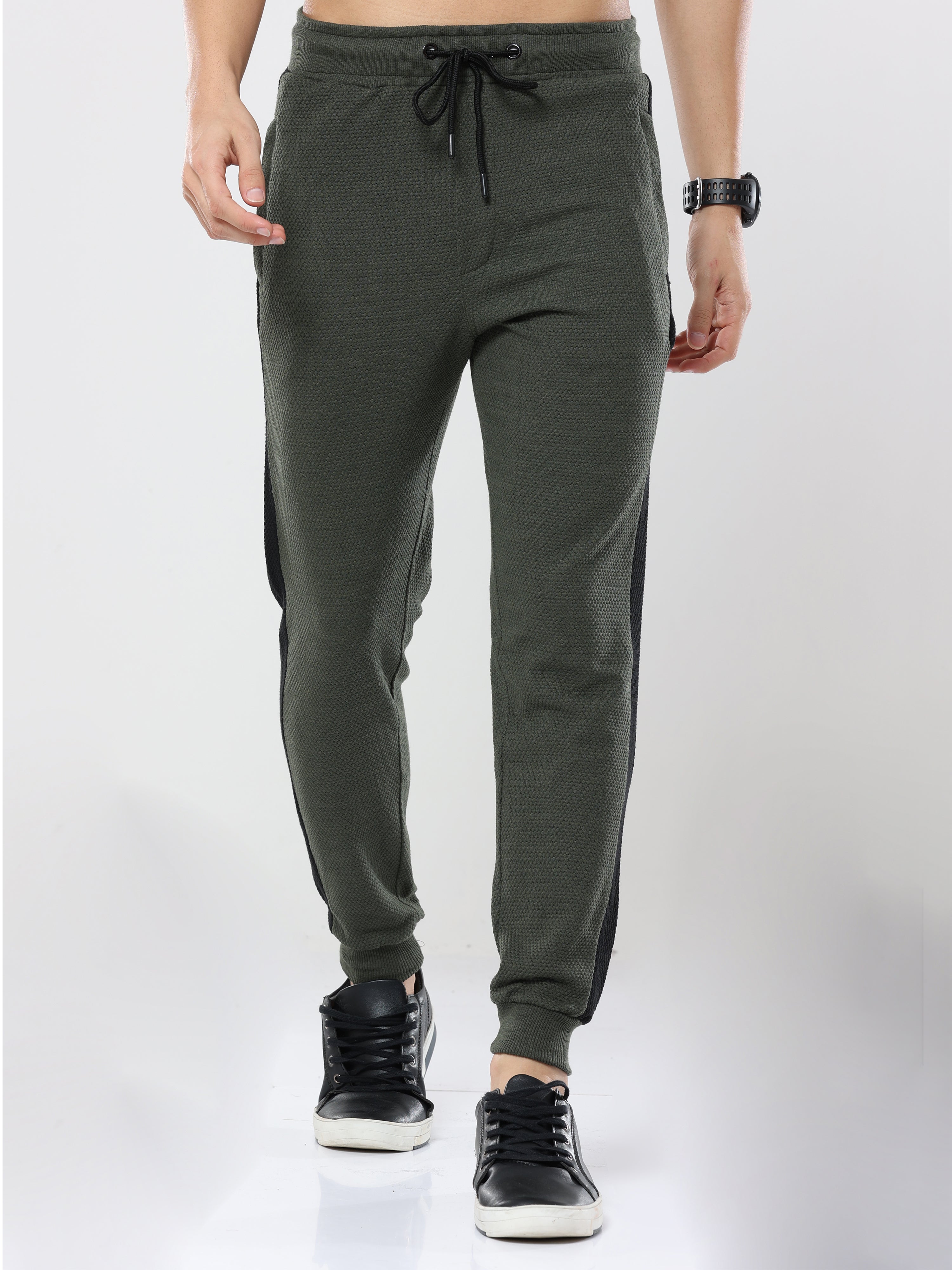 Bottle Green striped casual premium Popcorn Track Pant for mens