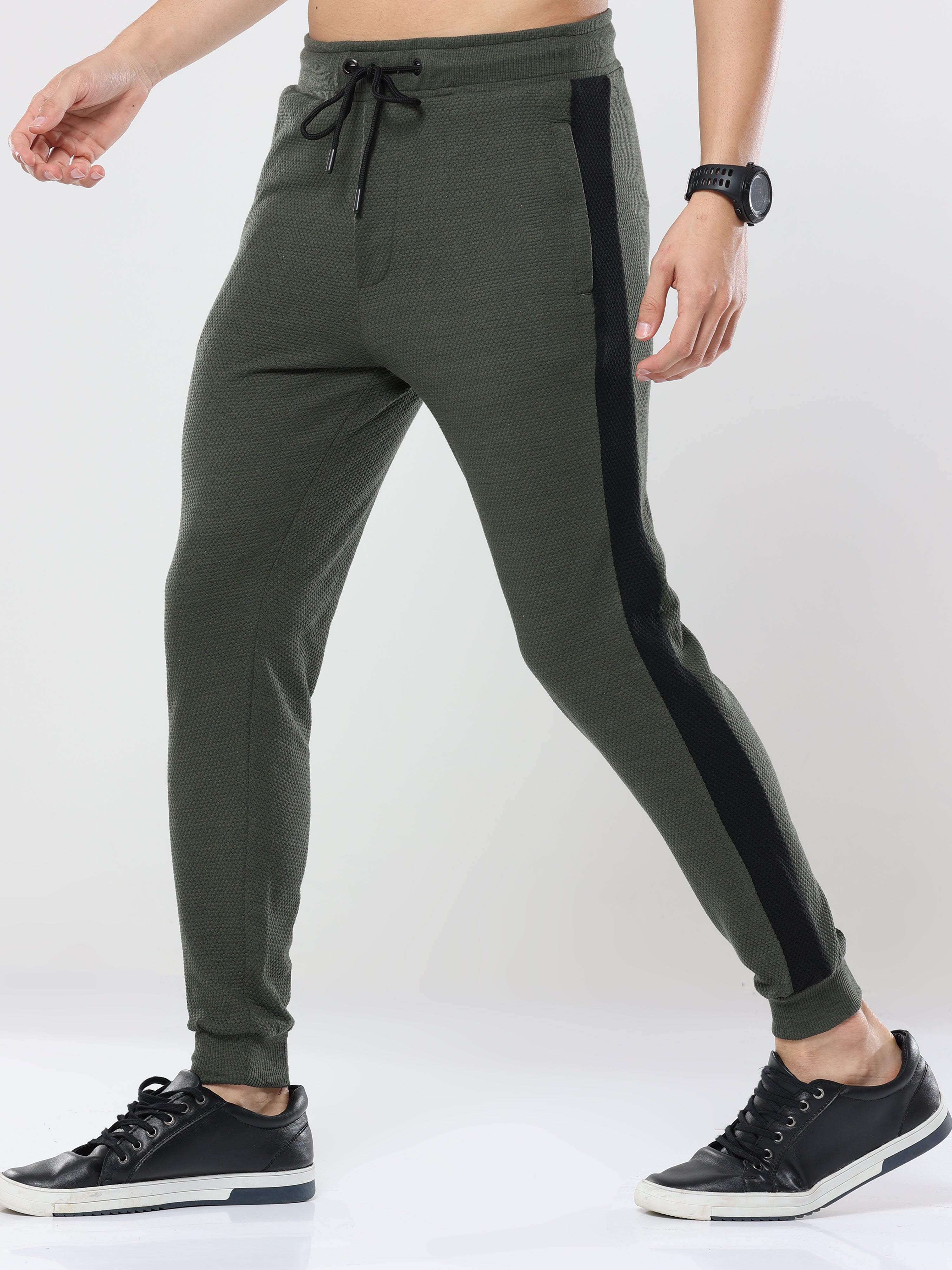 Bottle Green striped casual premium Popcorn Track Pant for mens