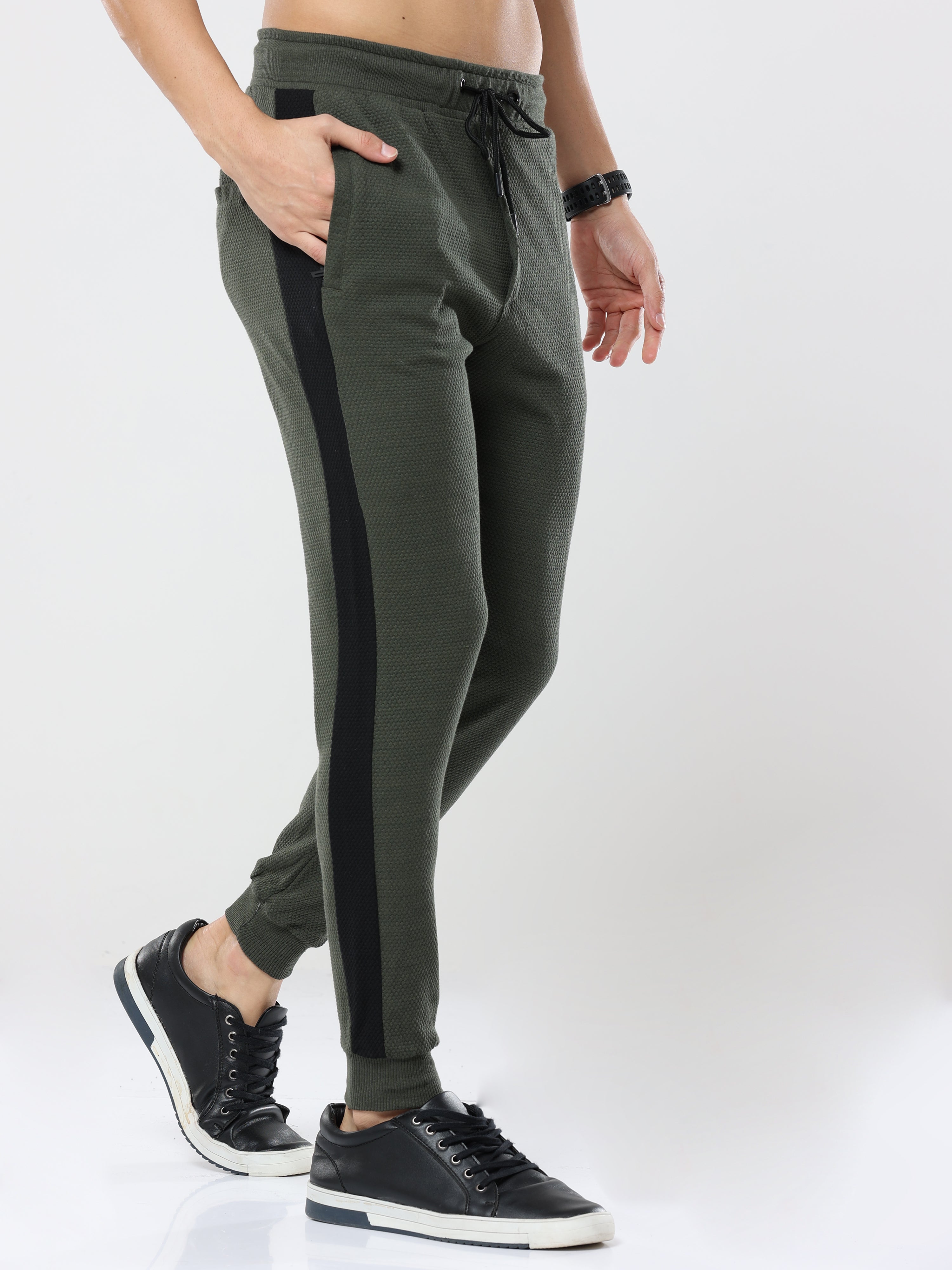 Bottle Green striped casual premium Popcorn Track Pant for mens