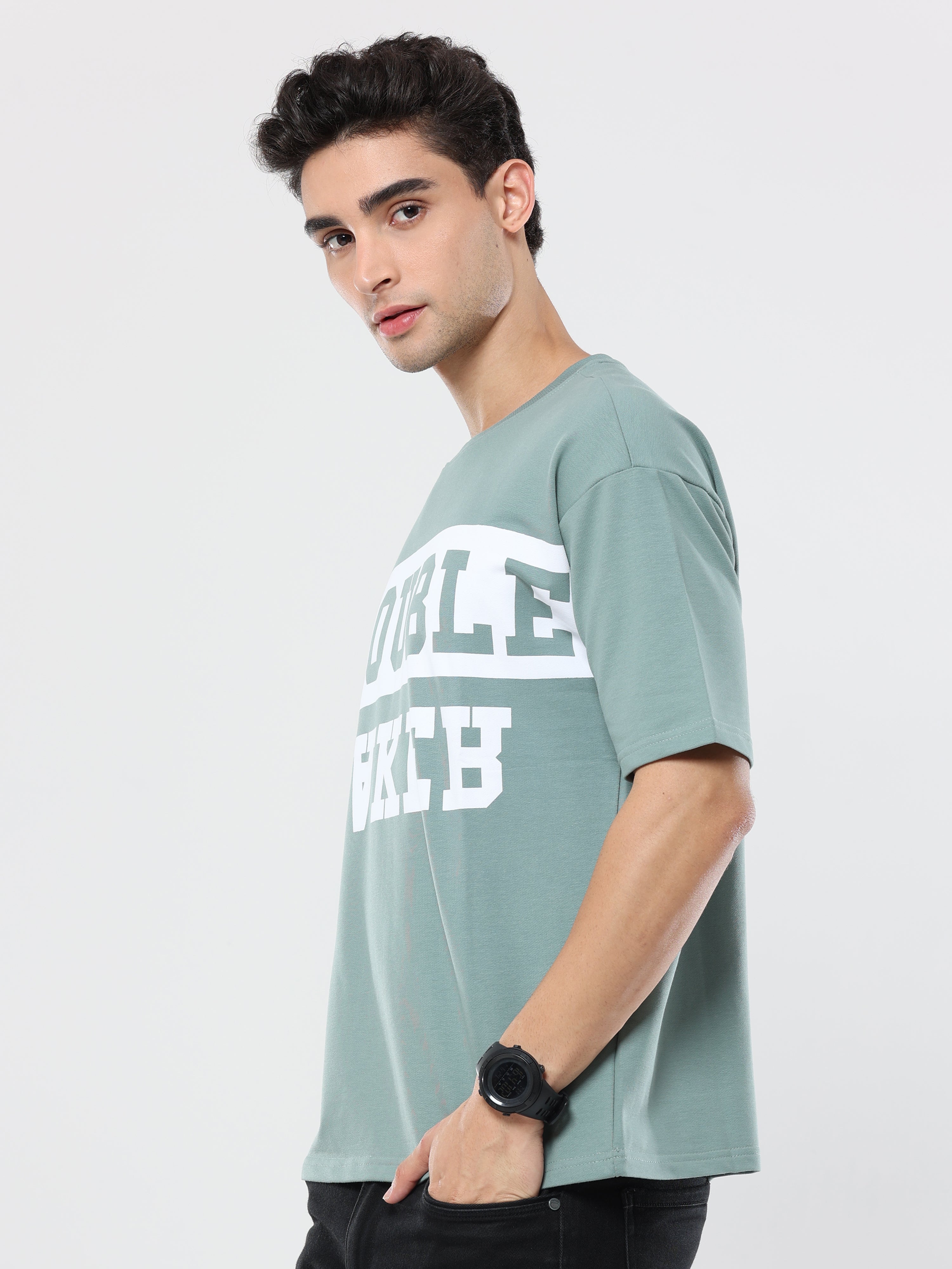 Sea Green Trouble Maker Print very premium Quality Oversized T-Shirt