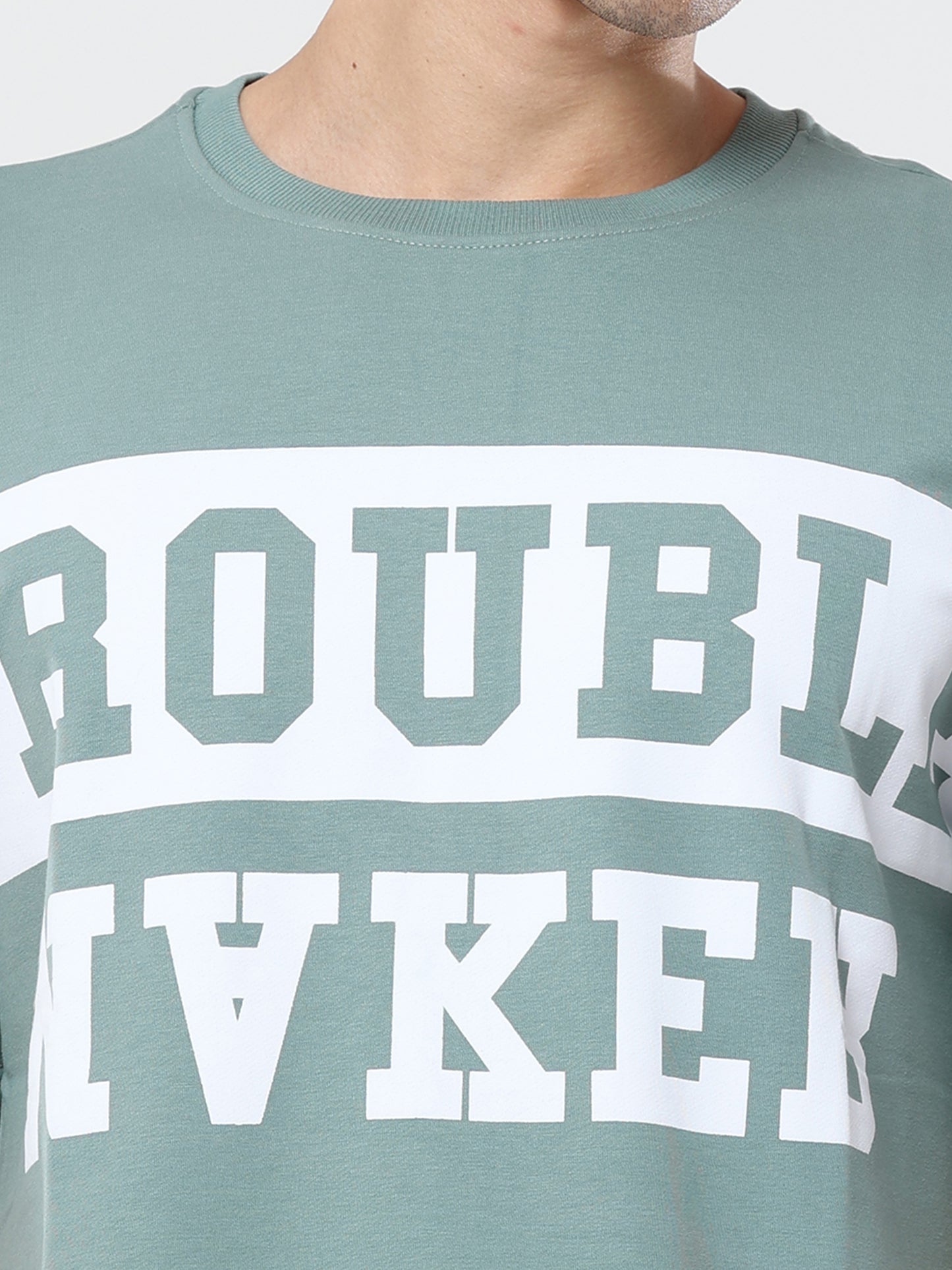 Sea Green Trouble Maker Print very premium Quality Oversized T-Shirt