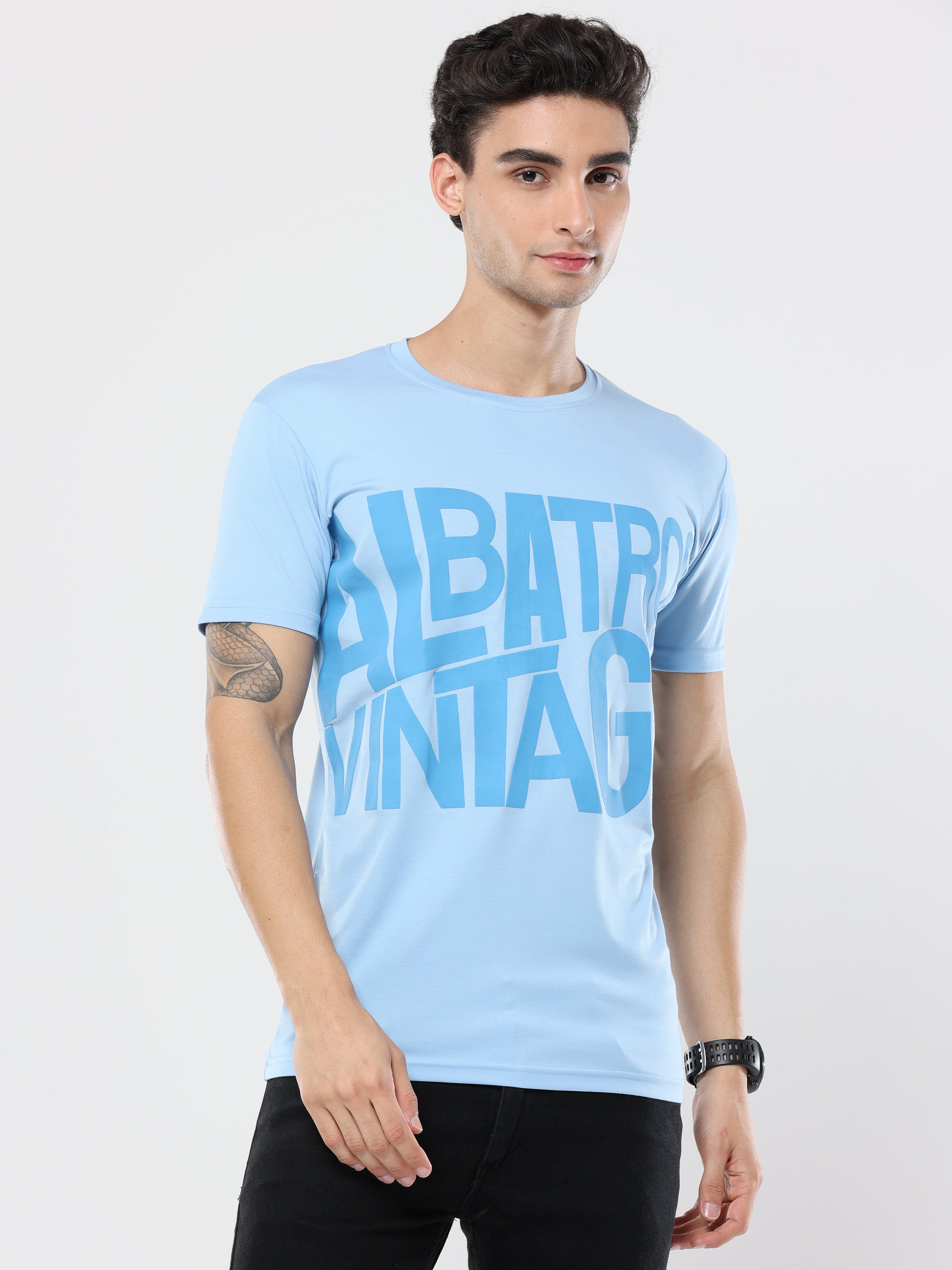 Classic Italian Blue Albatross Vintage puff printed T-shirt for men