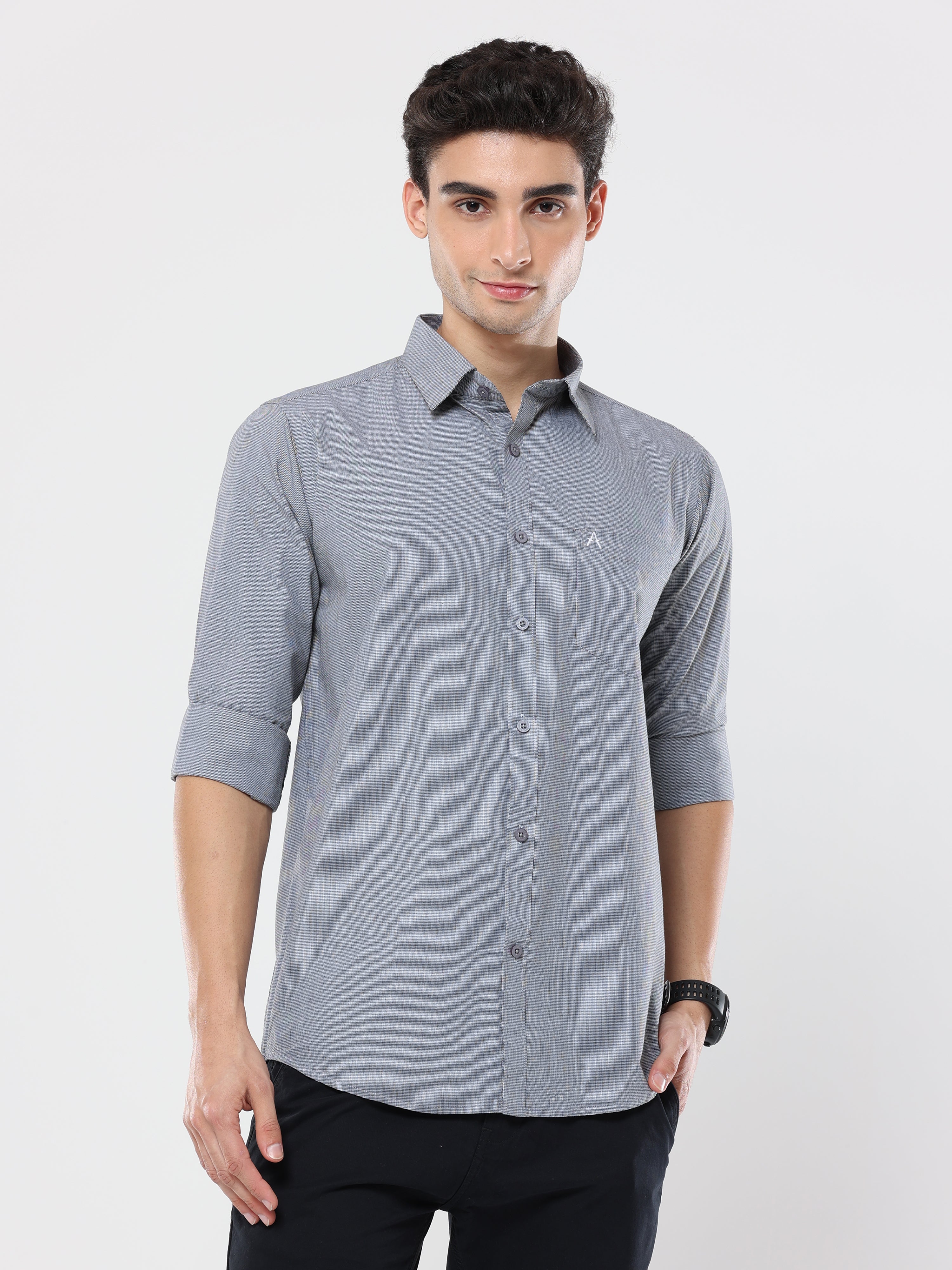 Gray graph checkerd shirt with pocket for men