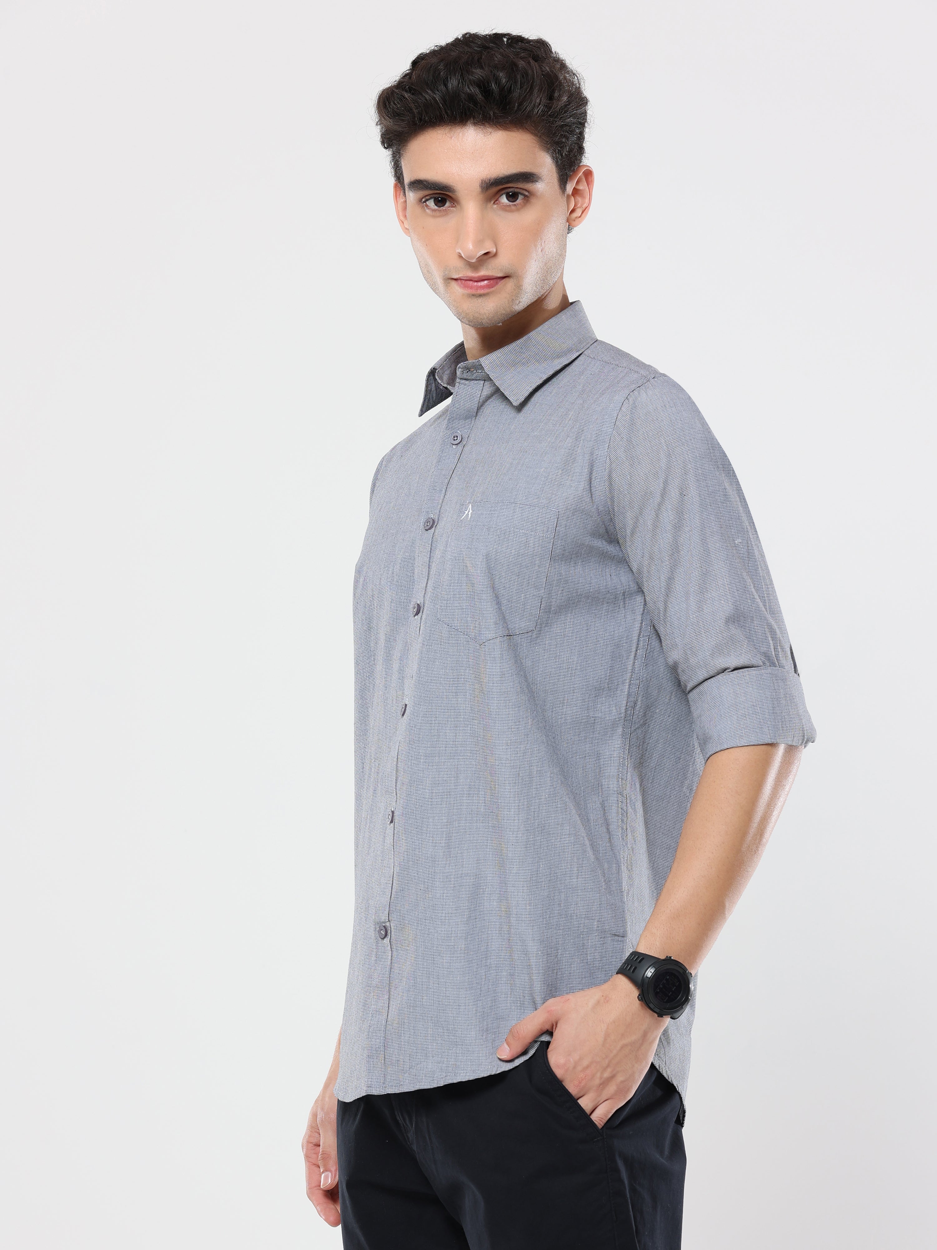 Gray graph checkerd shirt with pocket for men