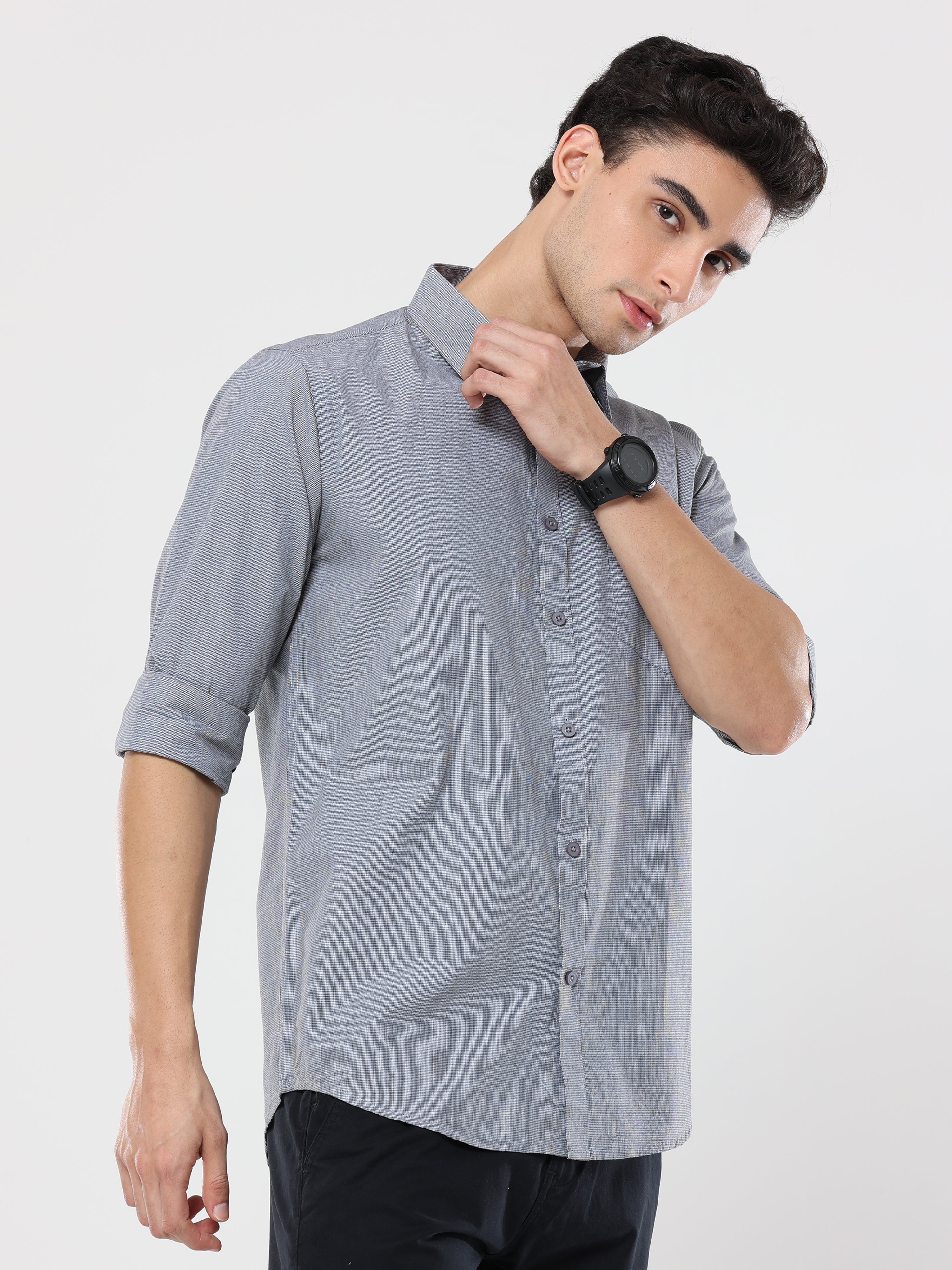 Gray graph checkerd shirt with pocket for men