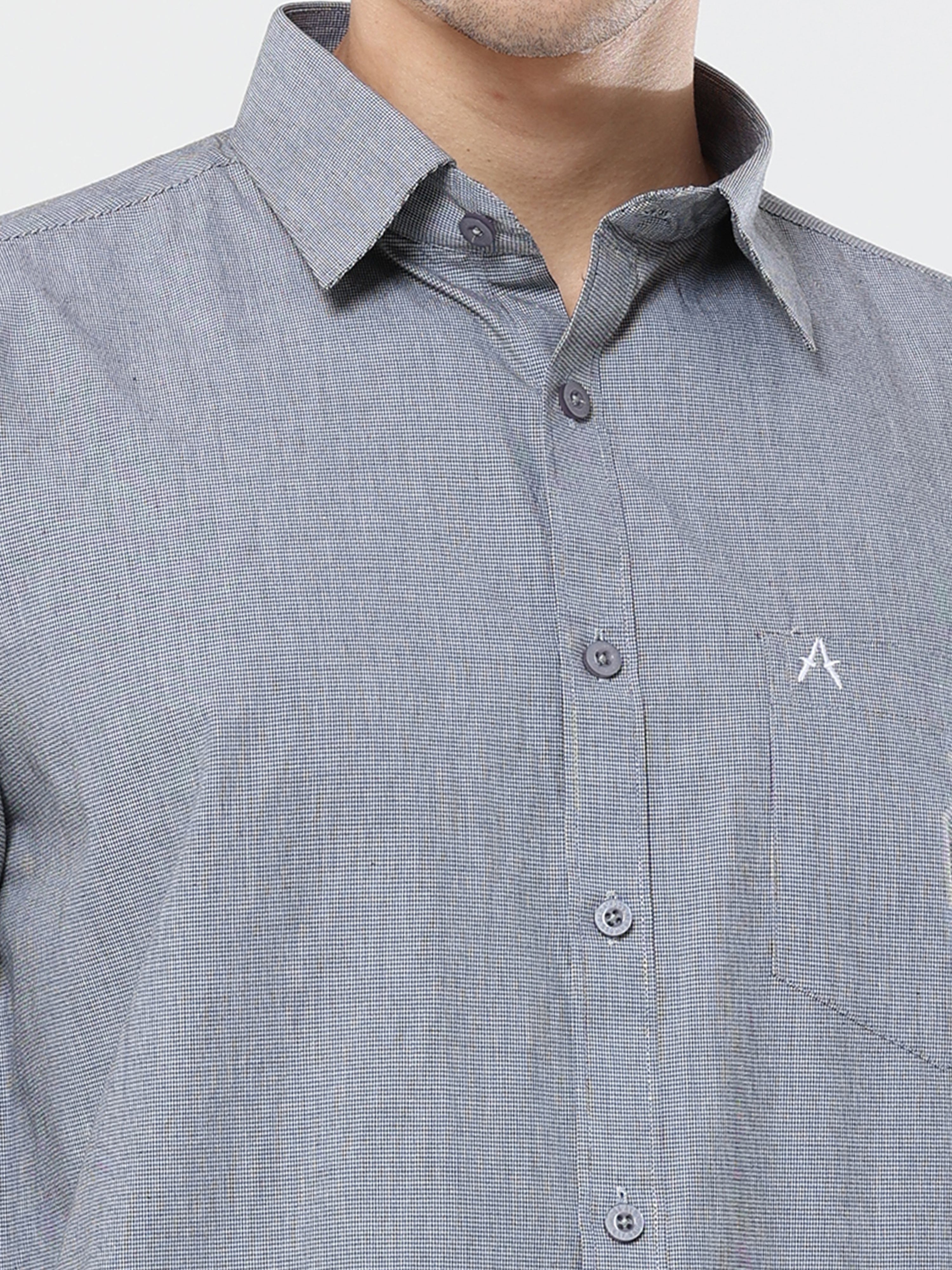 Gray graph checkerd shirt with pocket for men