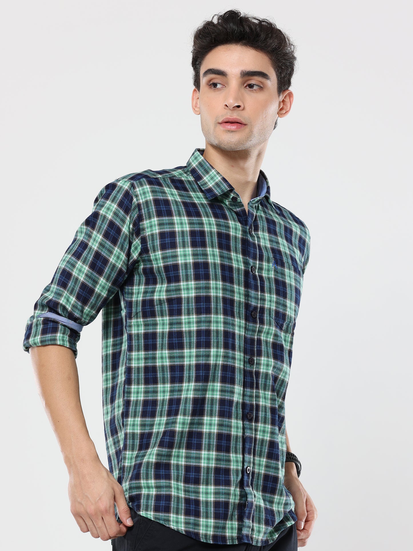 Green Blue plaid checks shirt for men