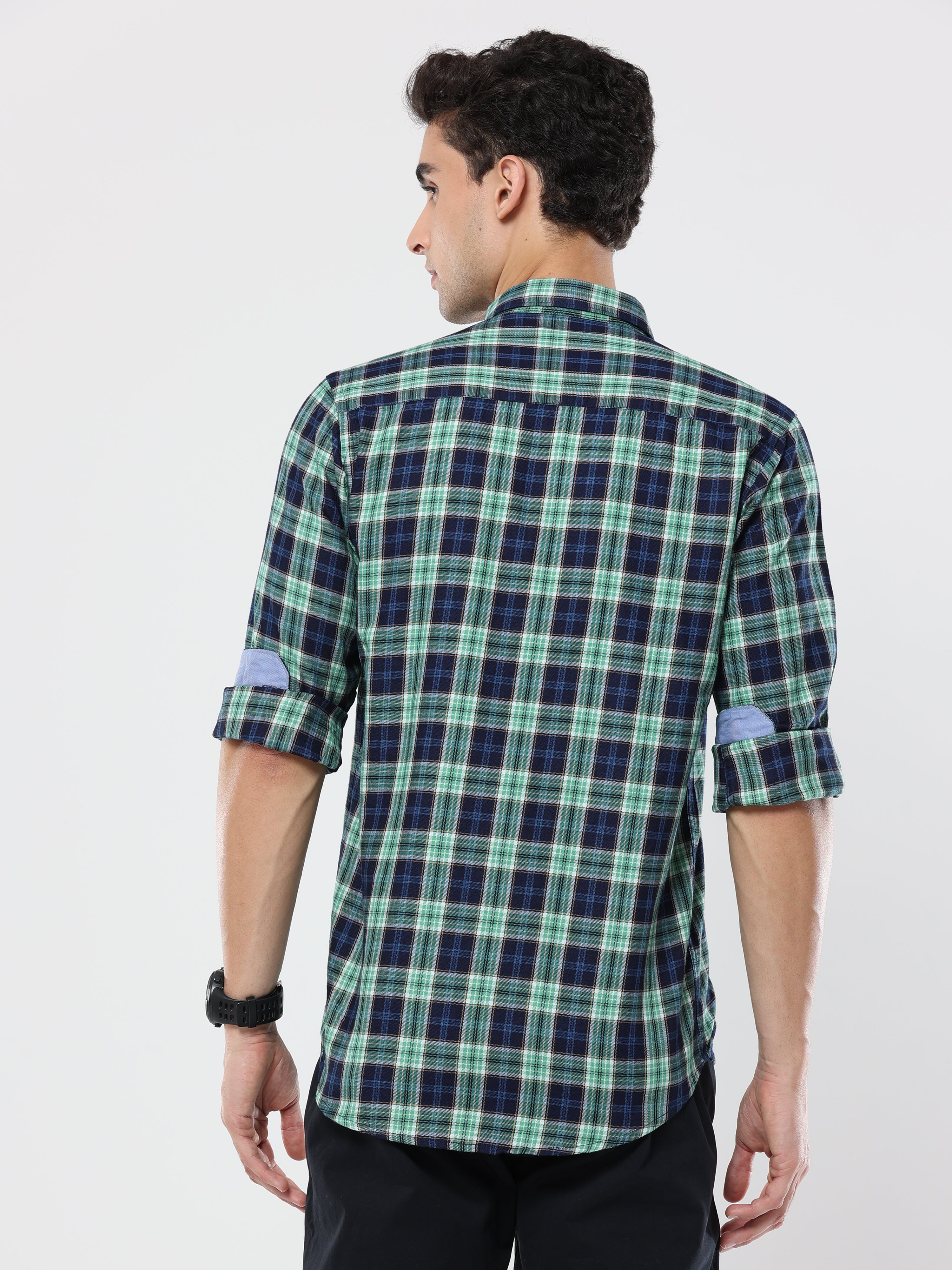 Green Blue plaid checks shirt for men