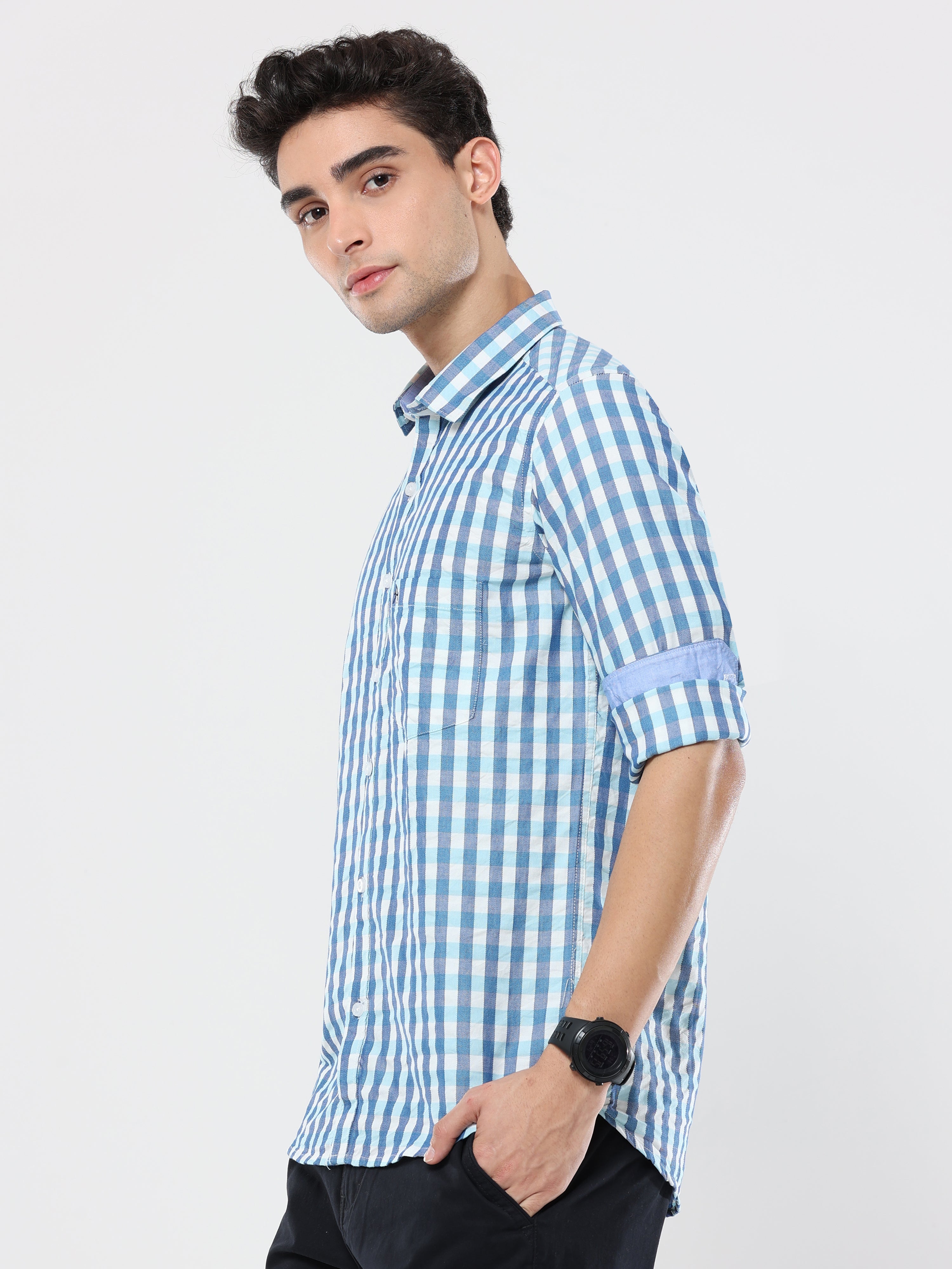 Blue buffalo Checks premium Cotton shirt for men