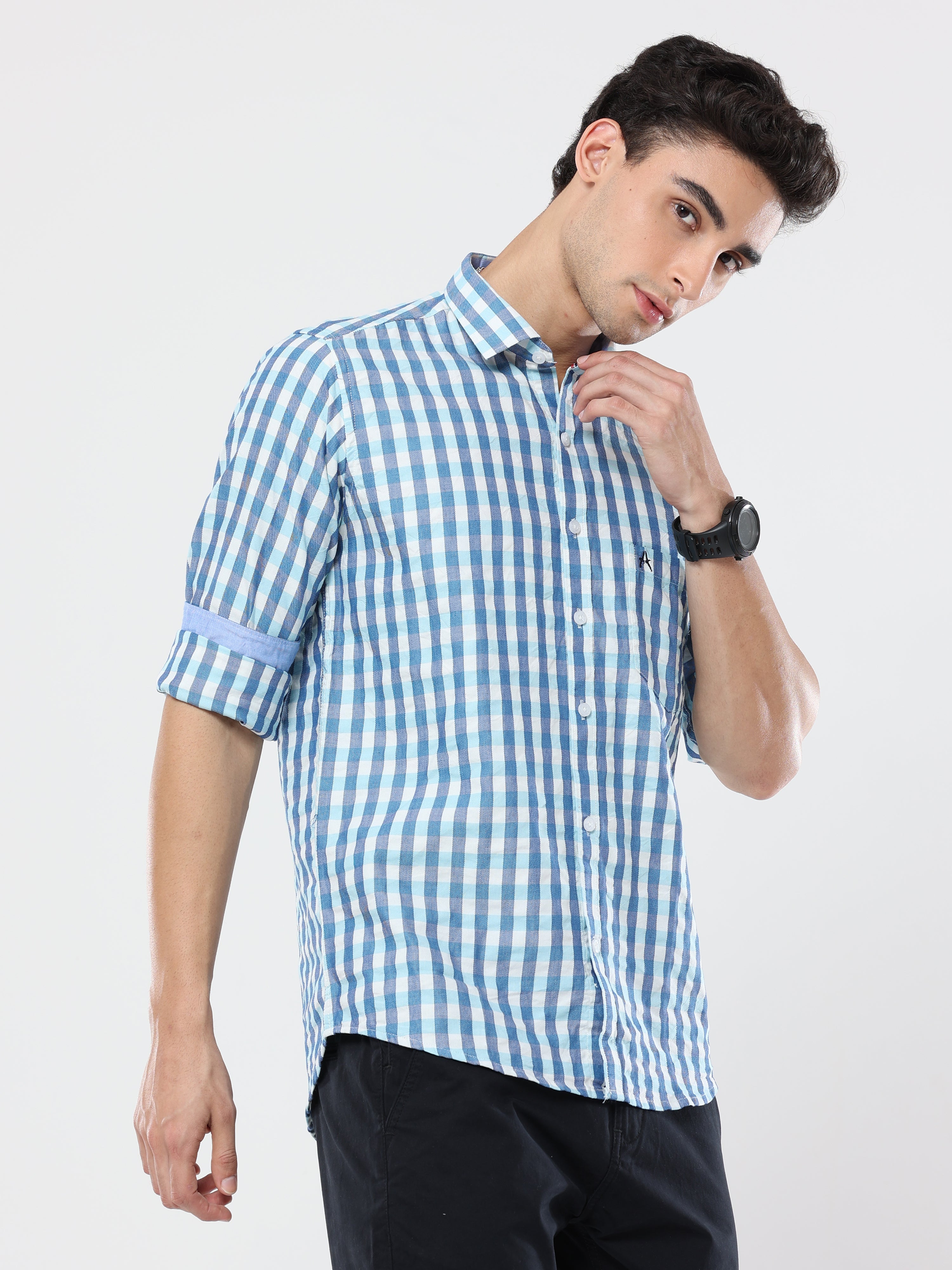 Blue buffalo Checks premium Cotton shirt for men