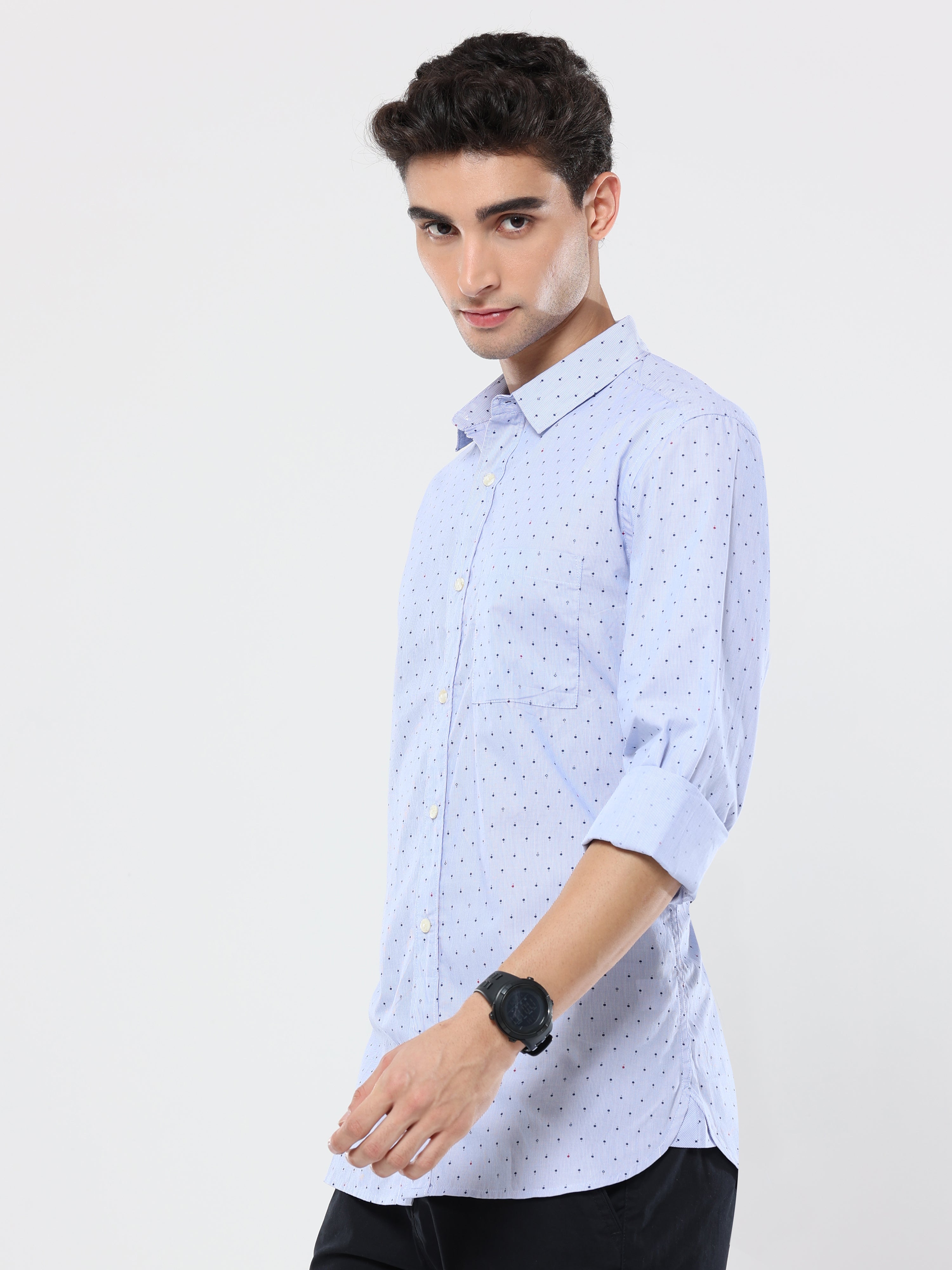 Diamond printed light blue premium cotton formal shirt for men