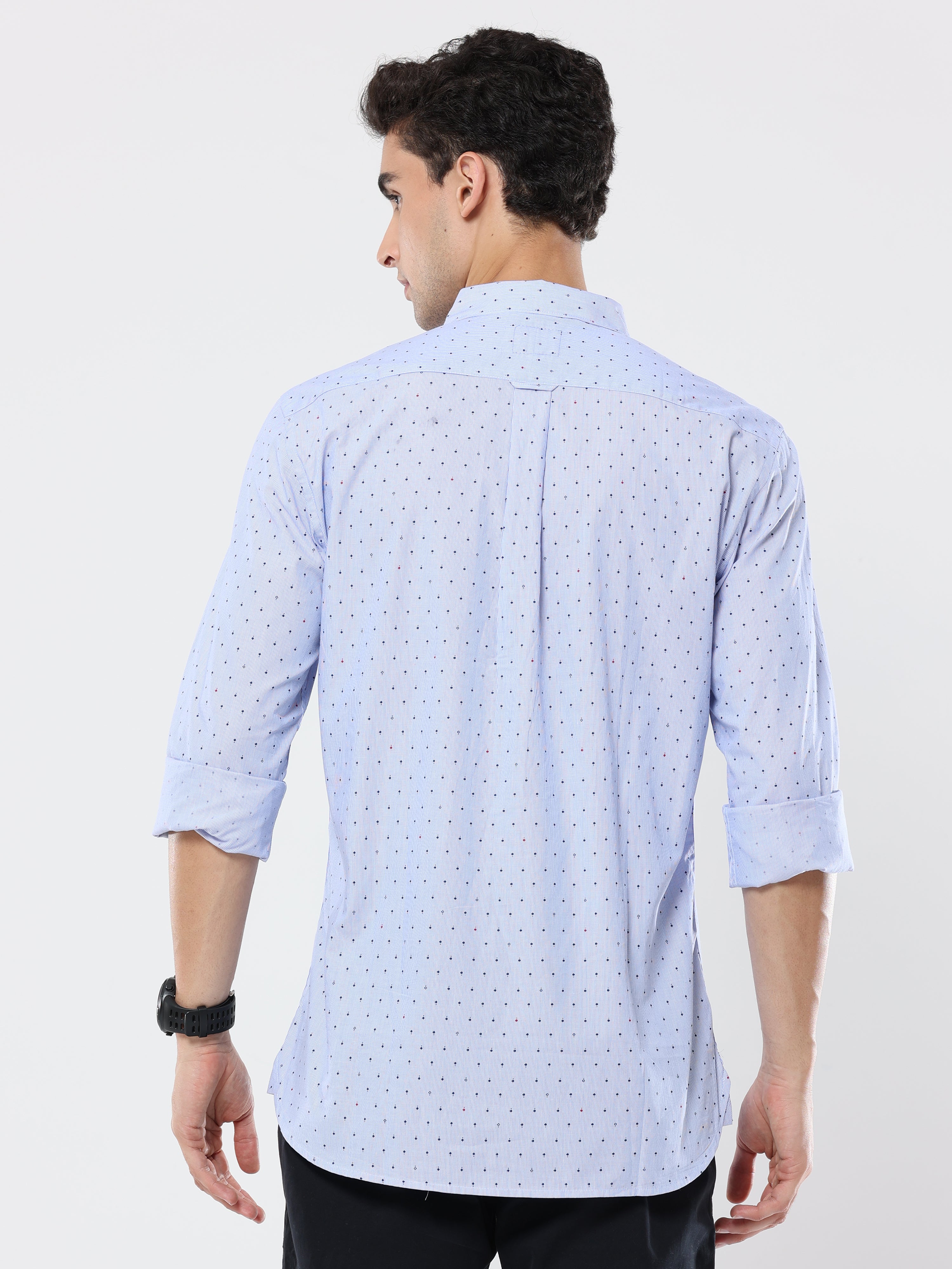 Diamond printed light blue premium cotton formal shirt for men