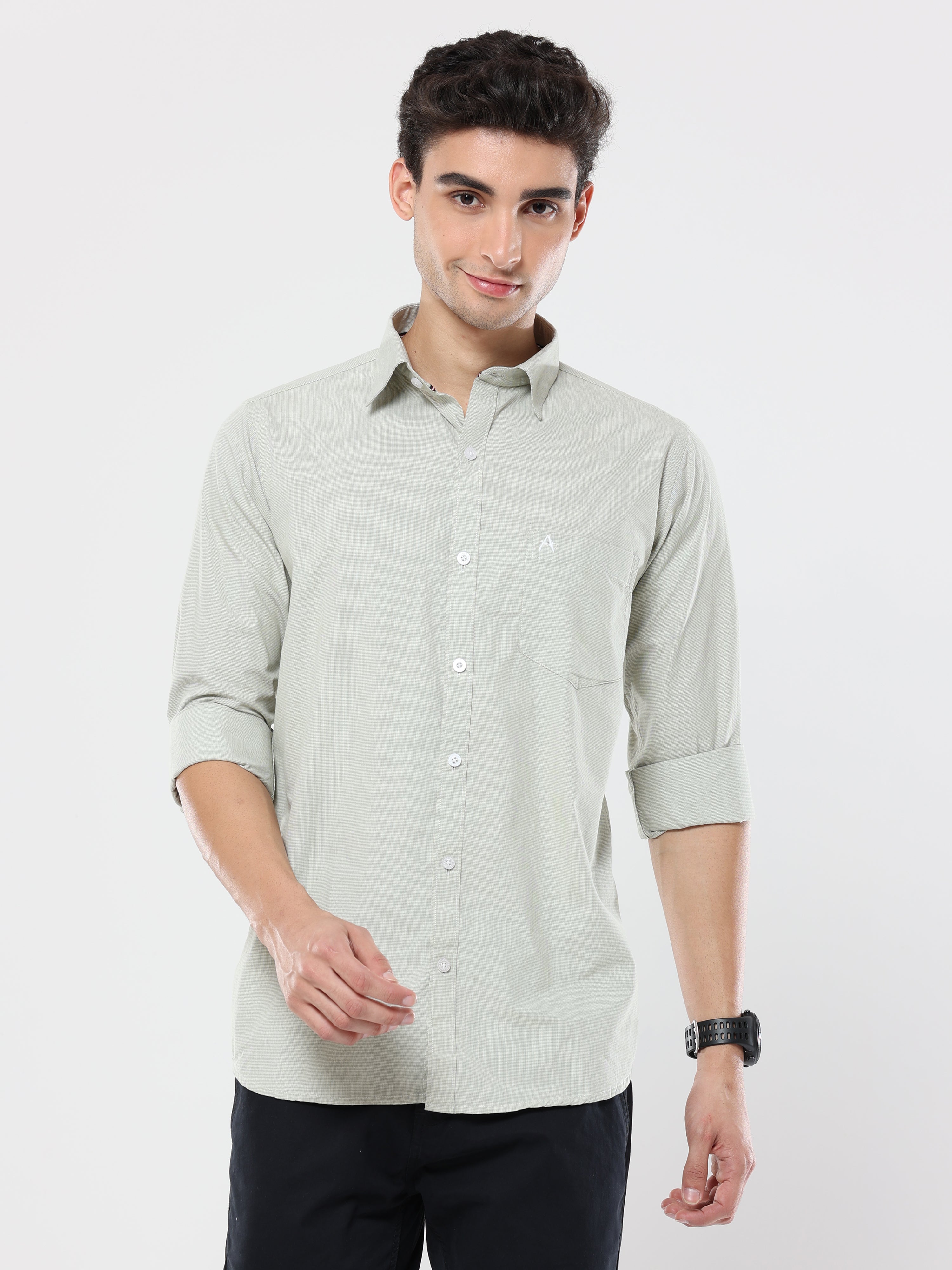 Pastel green graph checks shirt for Men