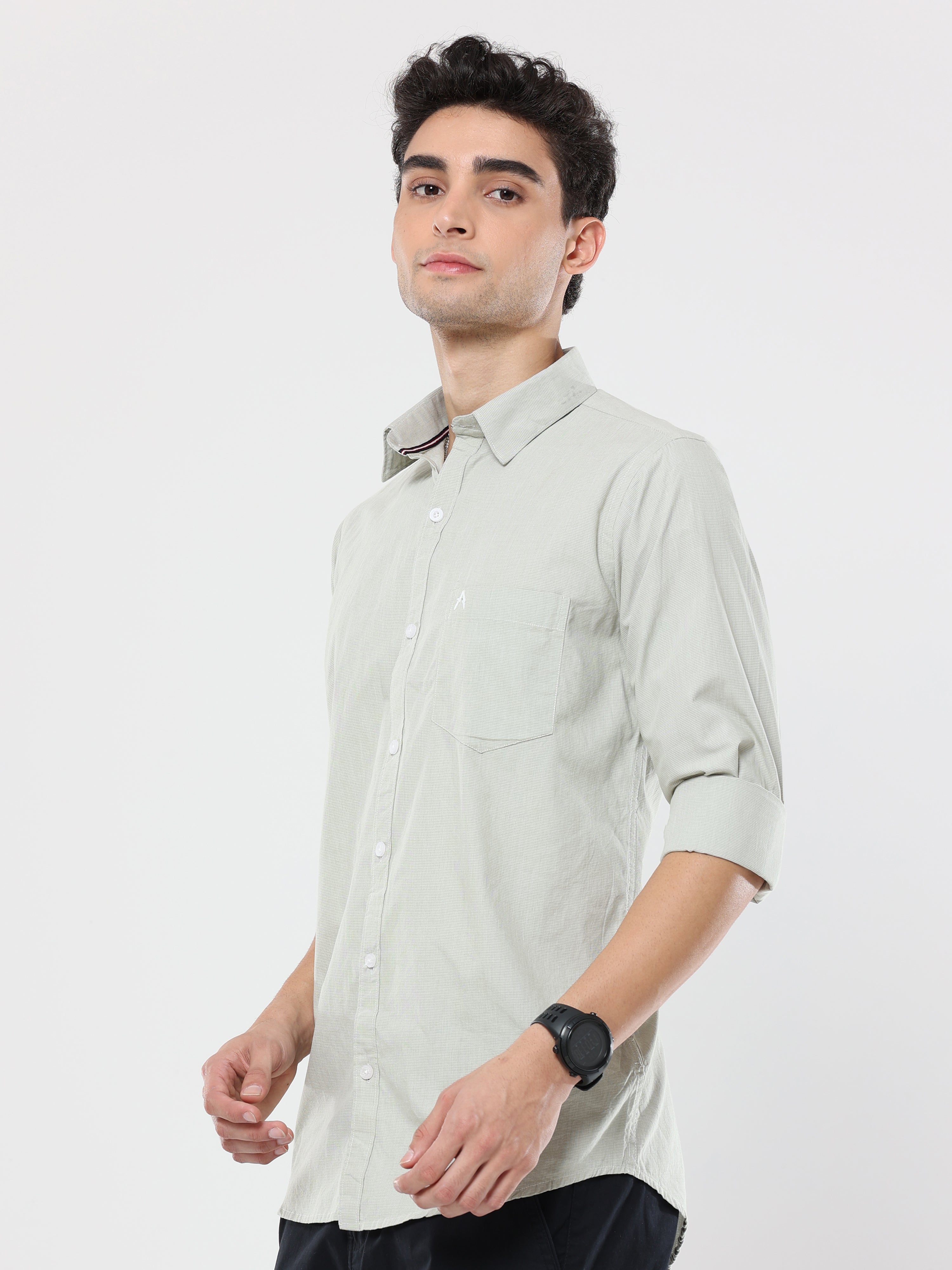 Pastel green graph checks shirt for Men