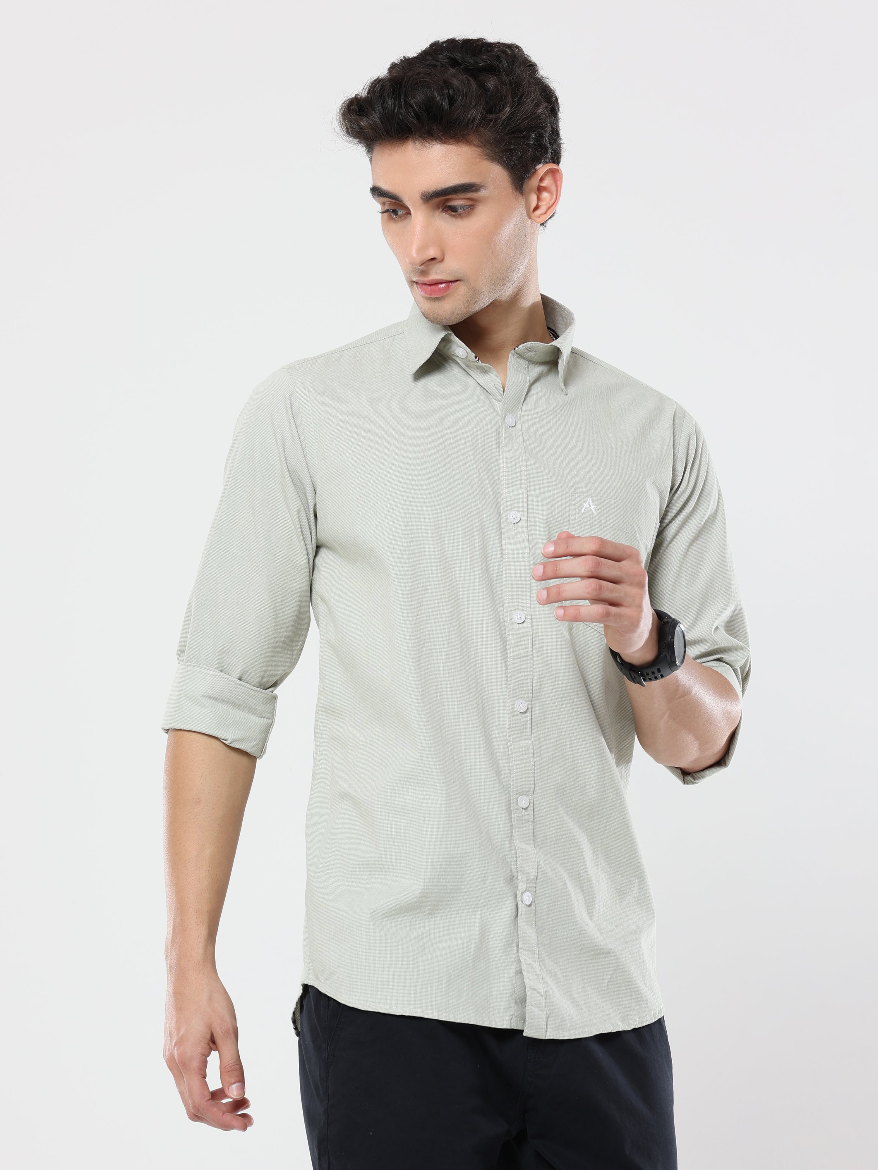 Pastel green graph checks shirt for Men