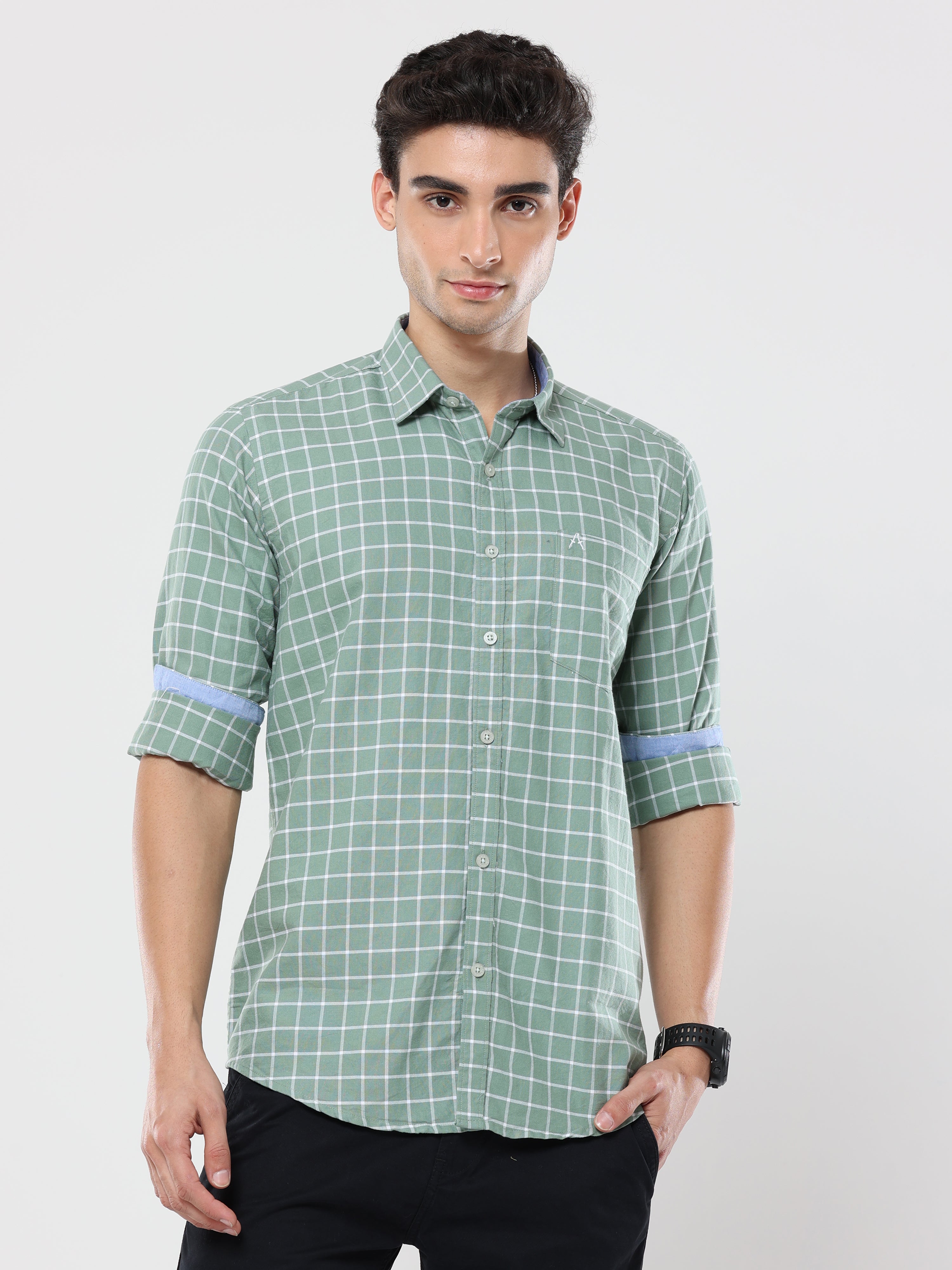 Green Big Graph Checks premium Cotton shirt for men