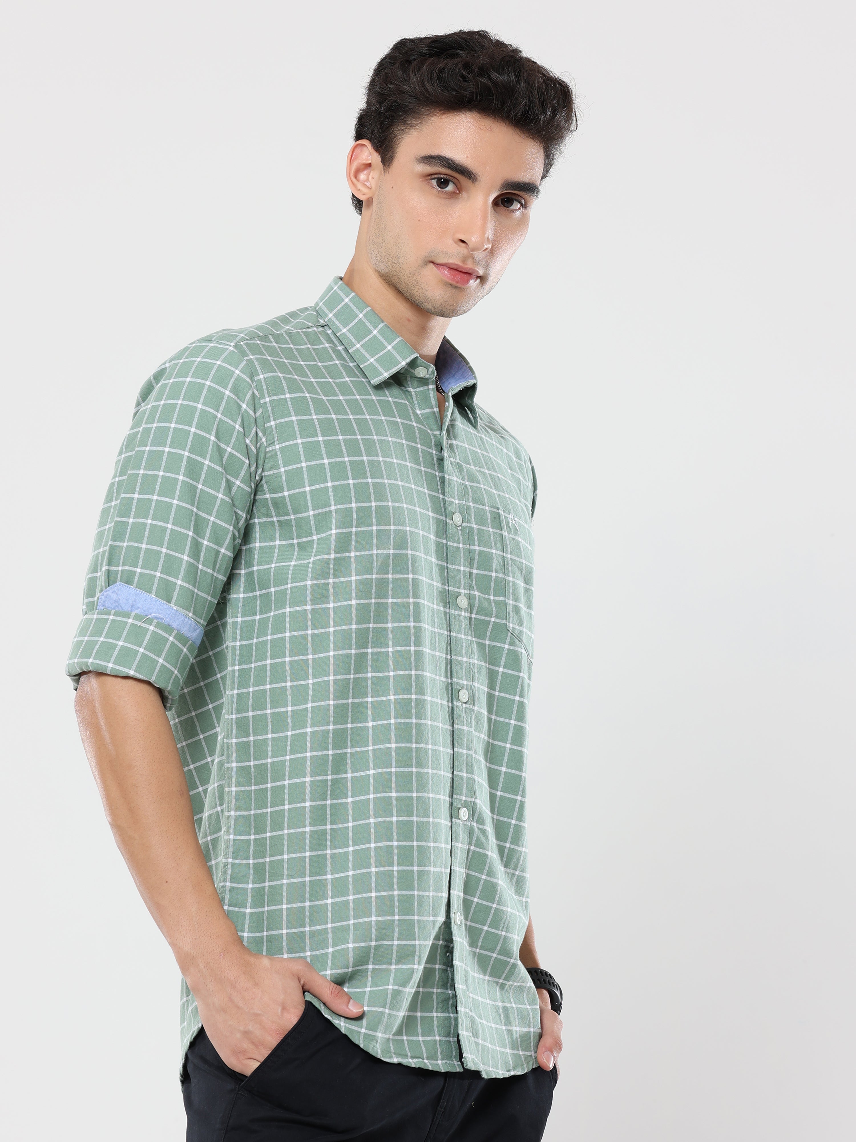 Green Big Graph Checks premium Cotton shirt for men