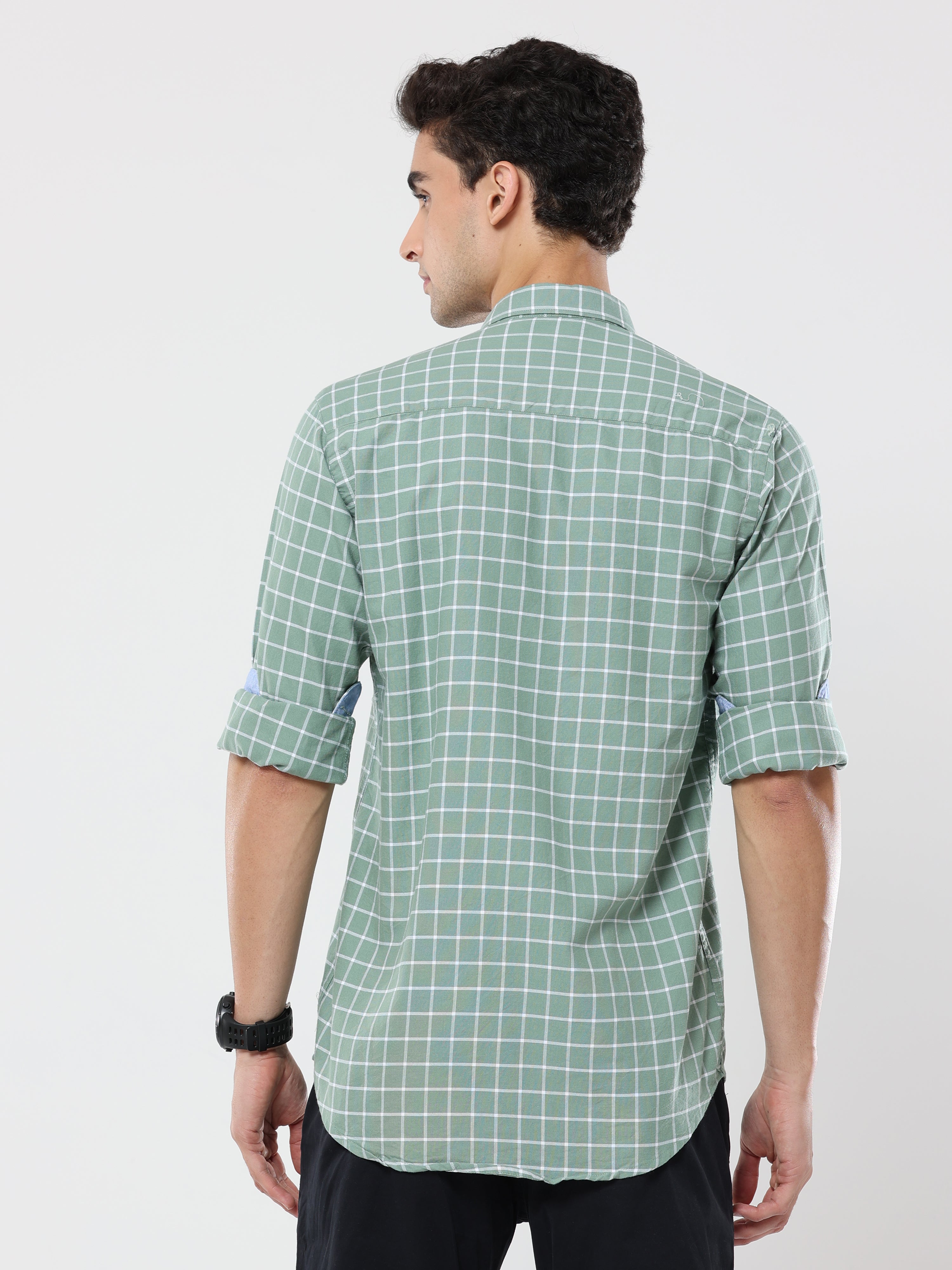 Green Big Graph Checks premium Cotton shirt for men