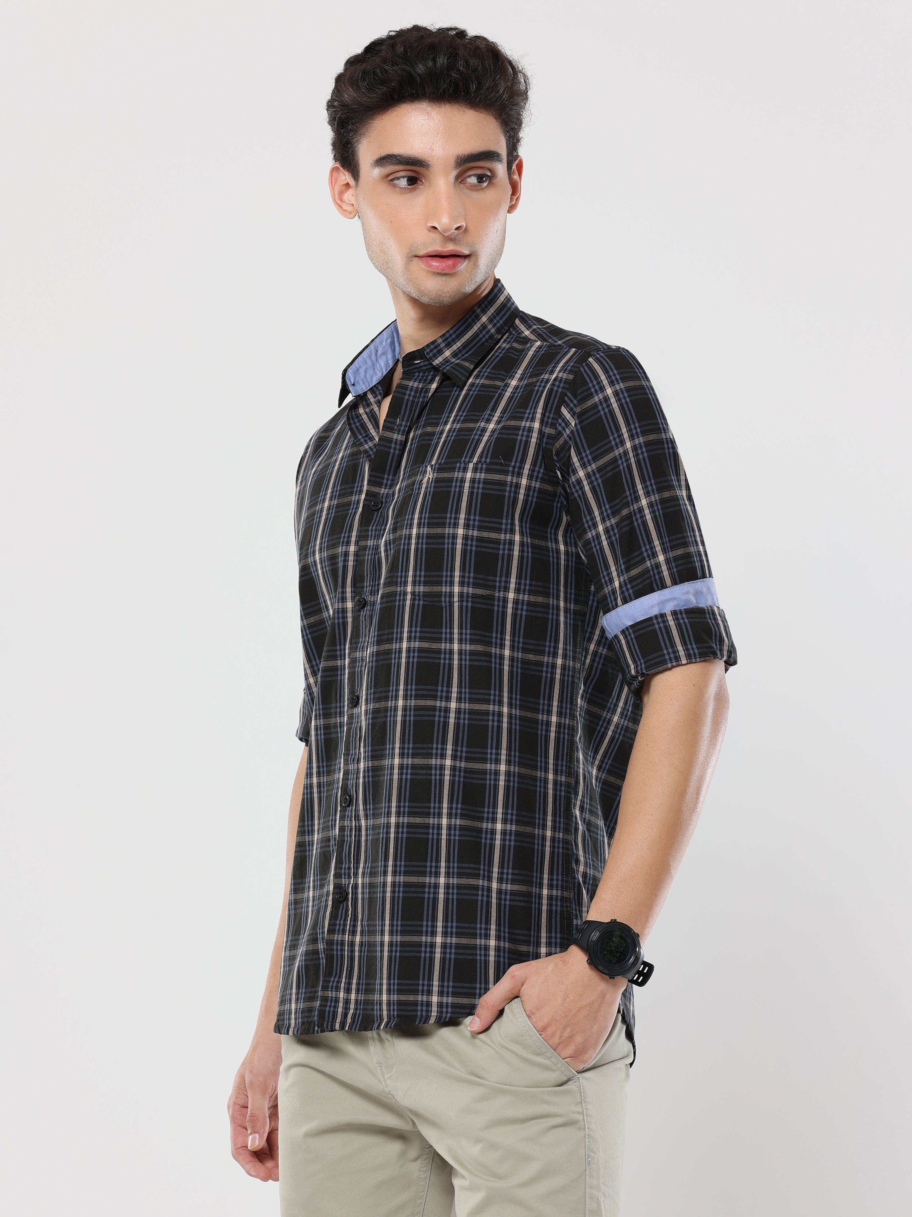 Dupplin checks brown green shirt with pocket for men