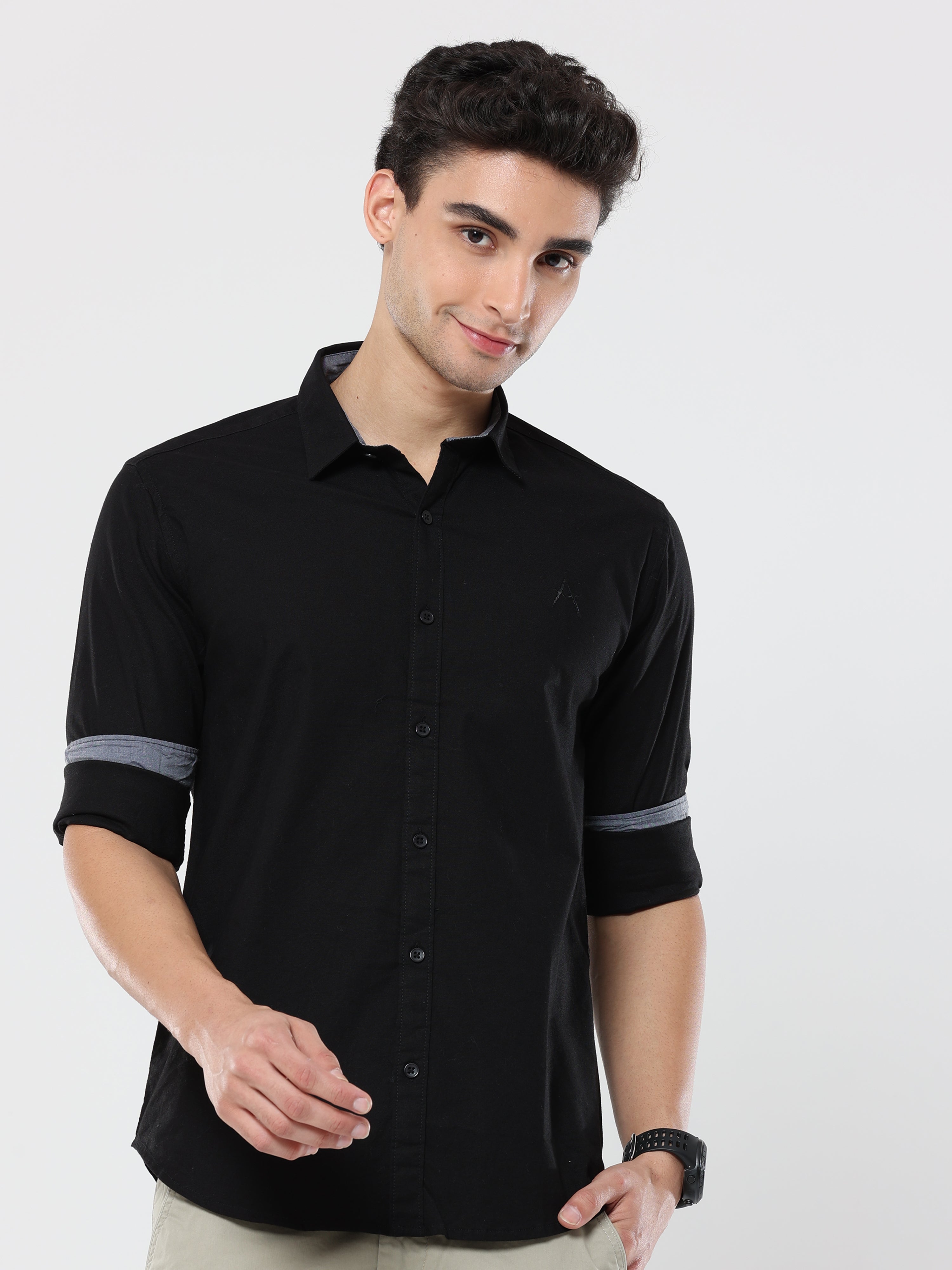 Black Plain Premium Cotton Oxford Shirt For Men