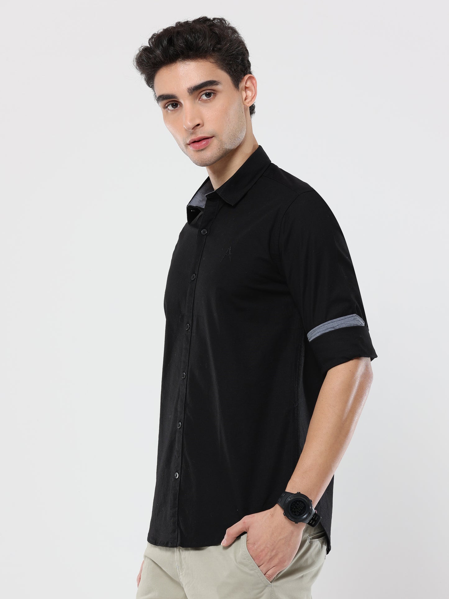 Black Plain Premium Cotton Oxford Shirt For Men