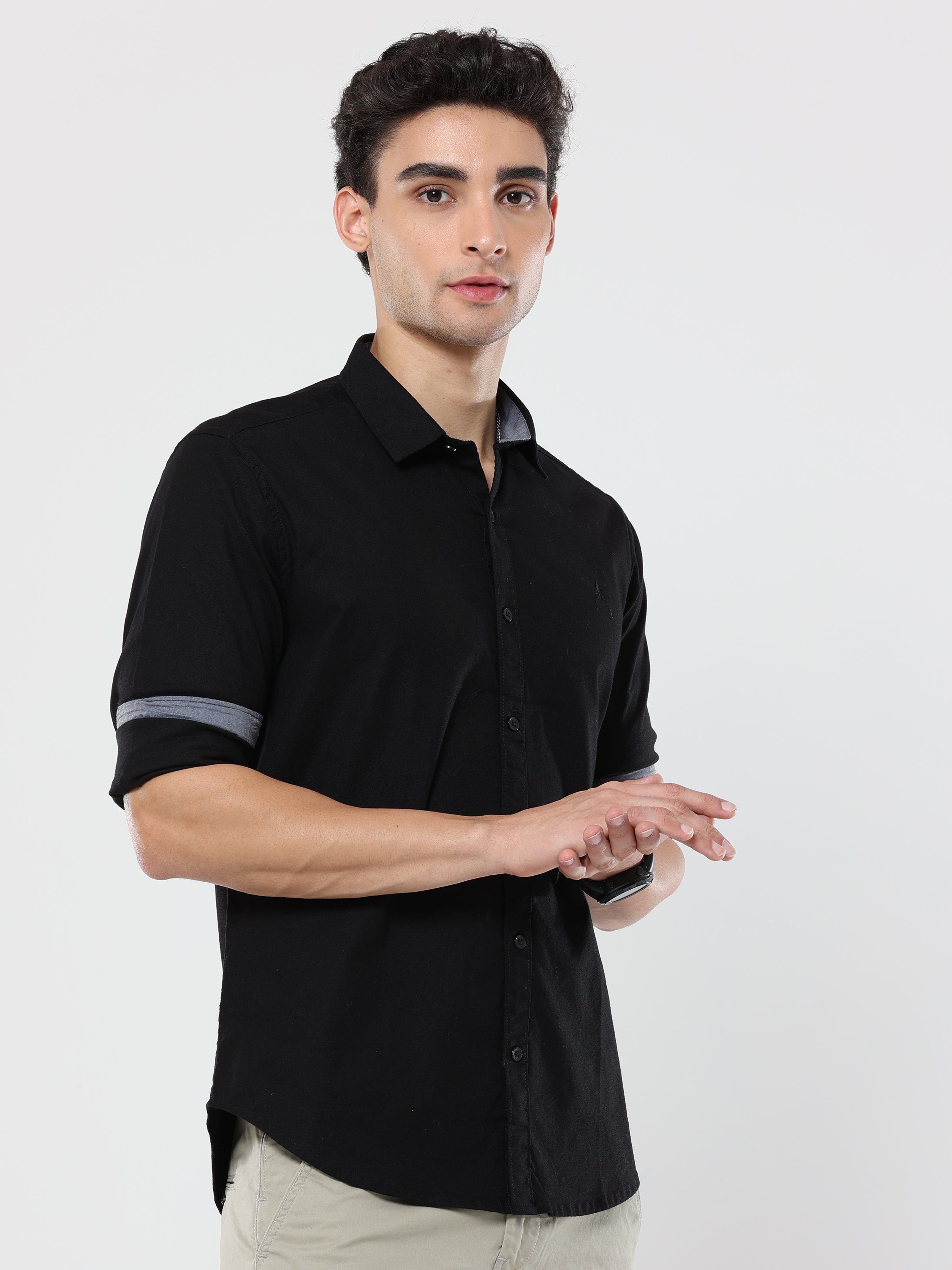 Black Plain Premium Cotton Oxford Shirt For Men